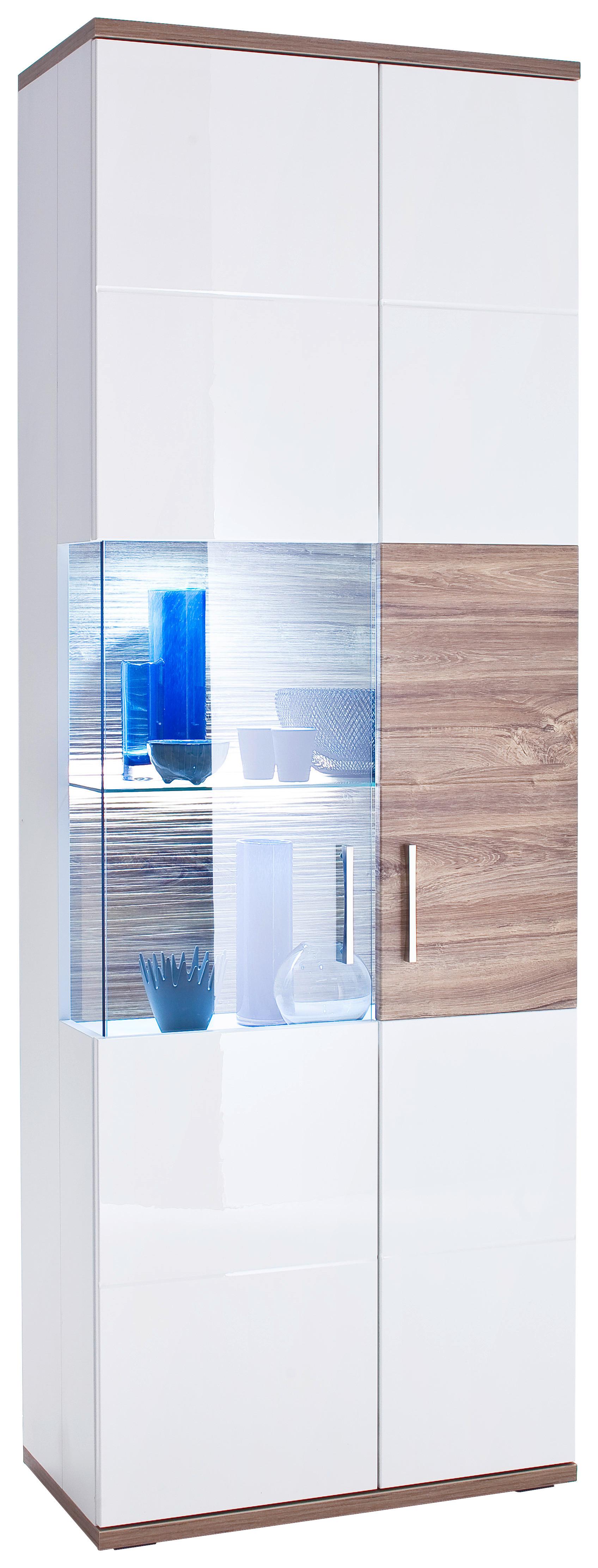 Vitrine Luzern B: 70 cm Weiß/Eichefarben - Eichefarben/Weiß, Design, Glas/Holzwerkstoff (70/199/37cm) - Livetastic