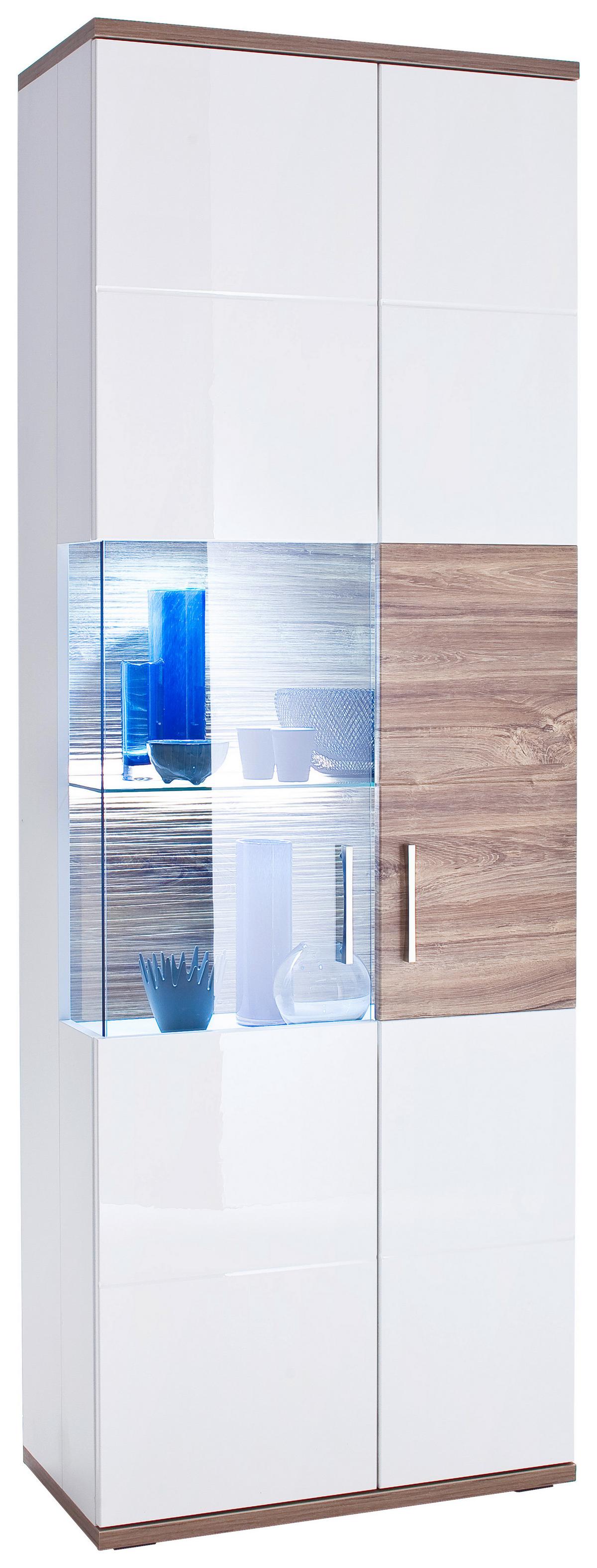 Vitrine Luzern B: 70 cm Weiß/Eichefarben - Eichefarben/Weiß, Design, Glas/Holzwerkstoff (70/199/37cm) - Livetastic