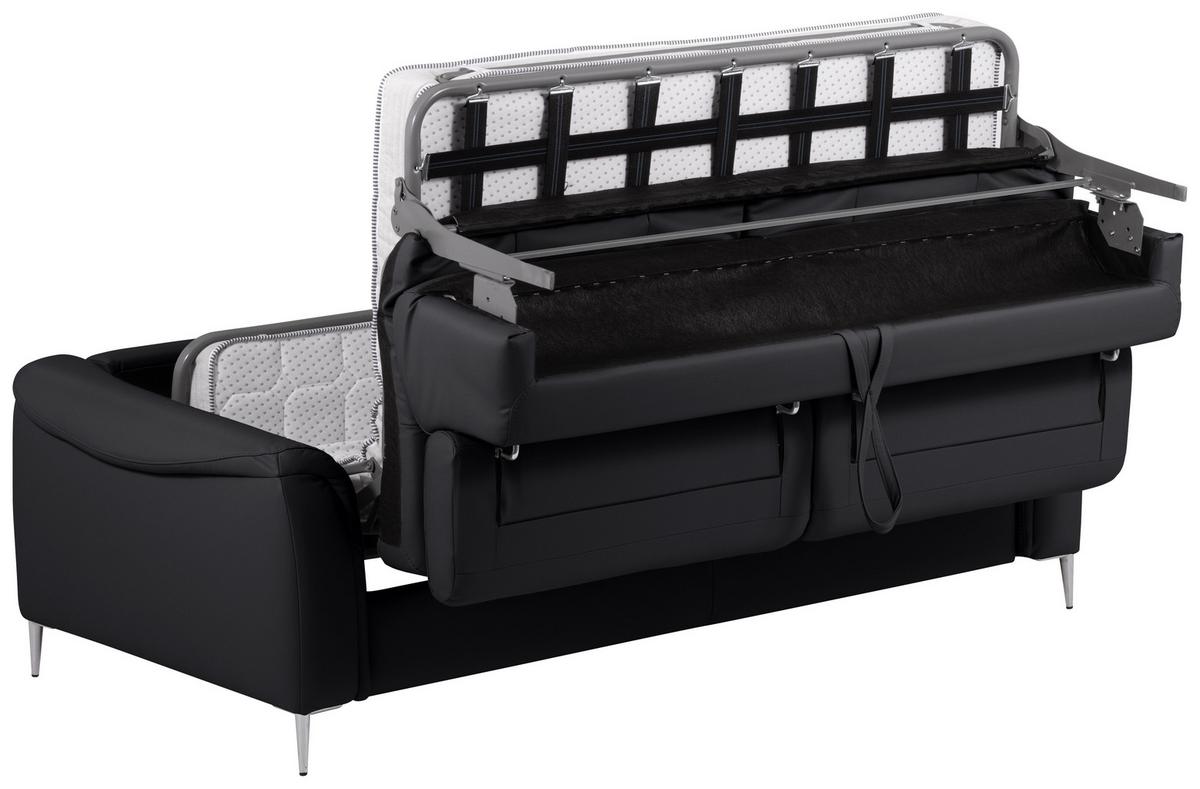 Schlafsofa Pafos Schwarz Lederlook, Rindsleder B: 203cm - Schwarz, Design, Leder/Textil (203/77-98/103cm) - MID.YOU