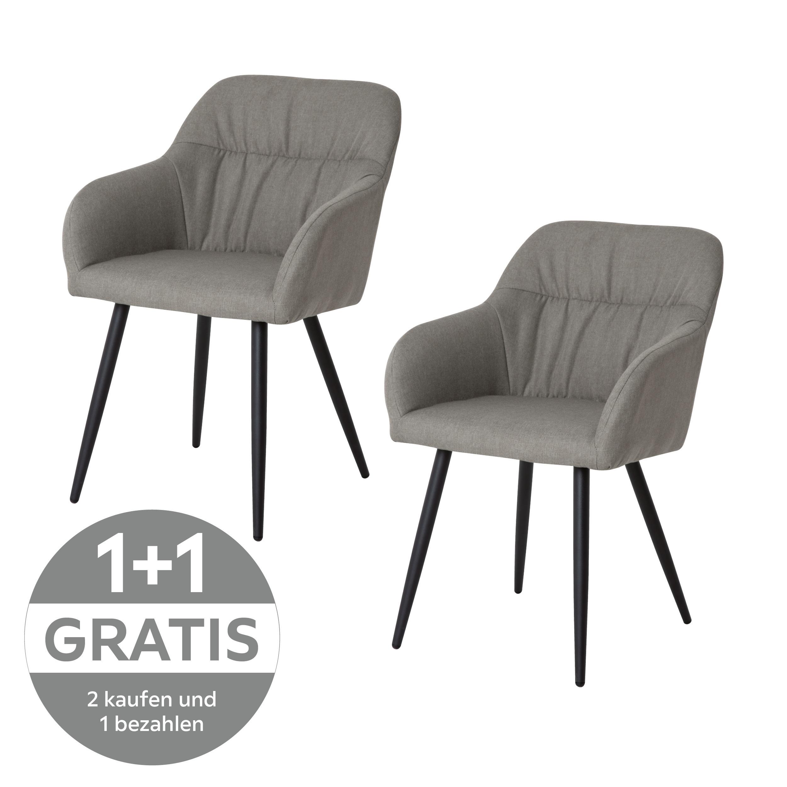 Armlehnstuhl Alessandro Leinenoptik Hellgrau - Schwarz/Grau, MODERN, Holz/Textil (54/86/60cm) - Ondega