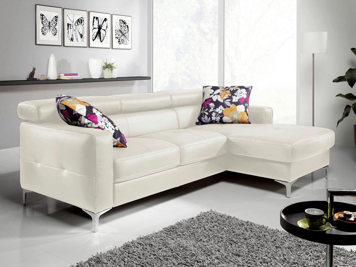 Ecksofa Mit Schlaffunktion Sammy Hellgrau - Chromfarben/Weiß, Design, Leder (227/168cm) - Livetastic
