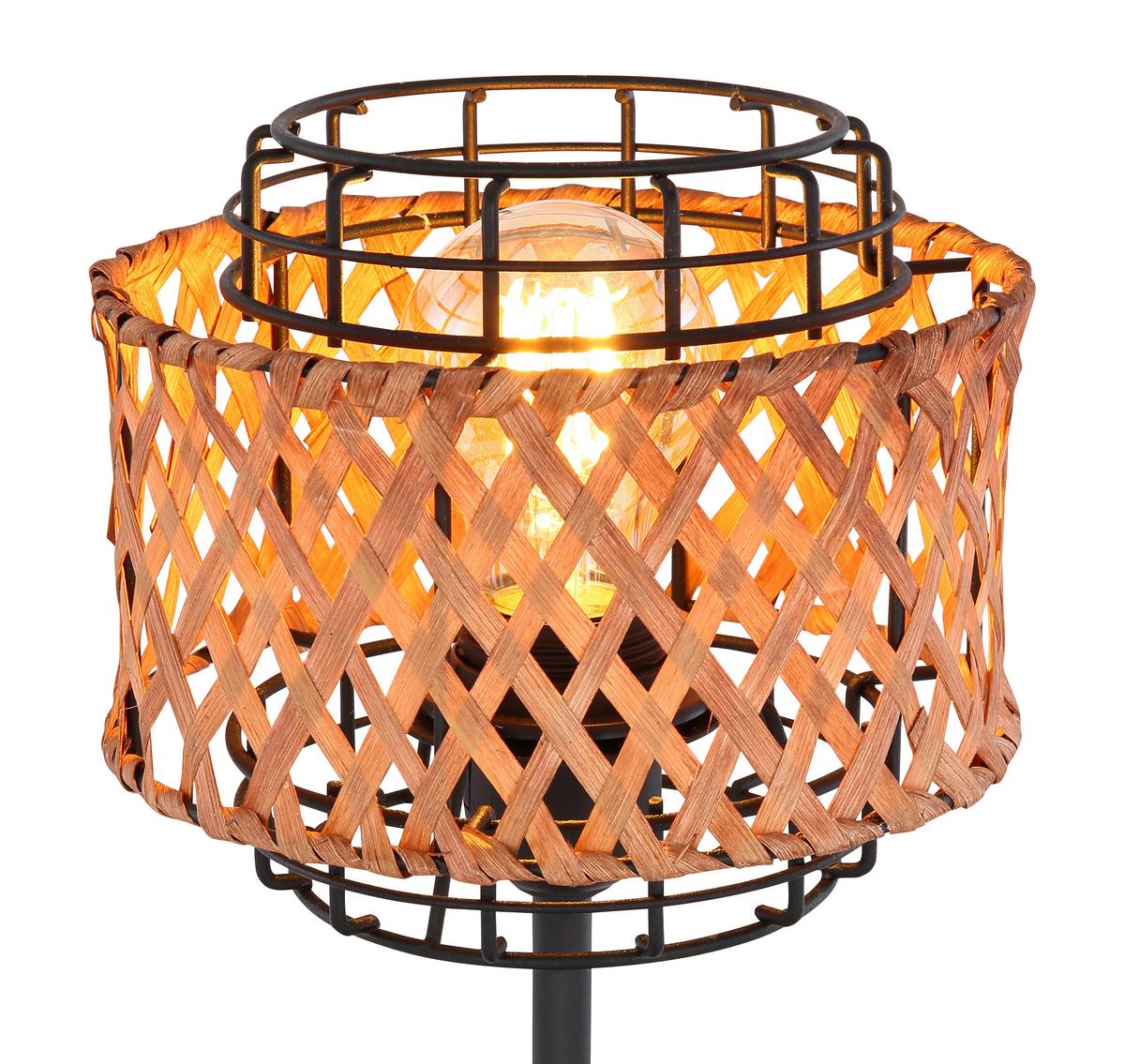 Tischlampe Dunkelbraun Mit Schalter - Dunkelbraun/Schwarz, Natur, Naturmaterialien/Metall (17/32cm) - Globo