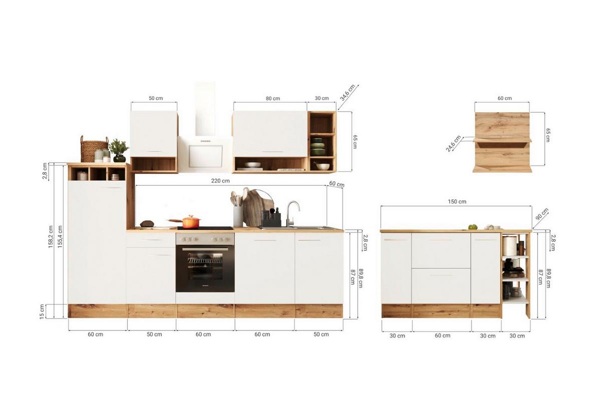 Küchenblock Hilde Küchenzeile 280 cm - Wildeiche/Grau, Design, Holzwerkstoff (280-150cm) - Respekta