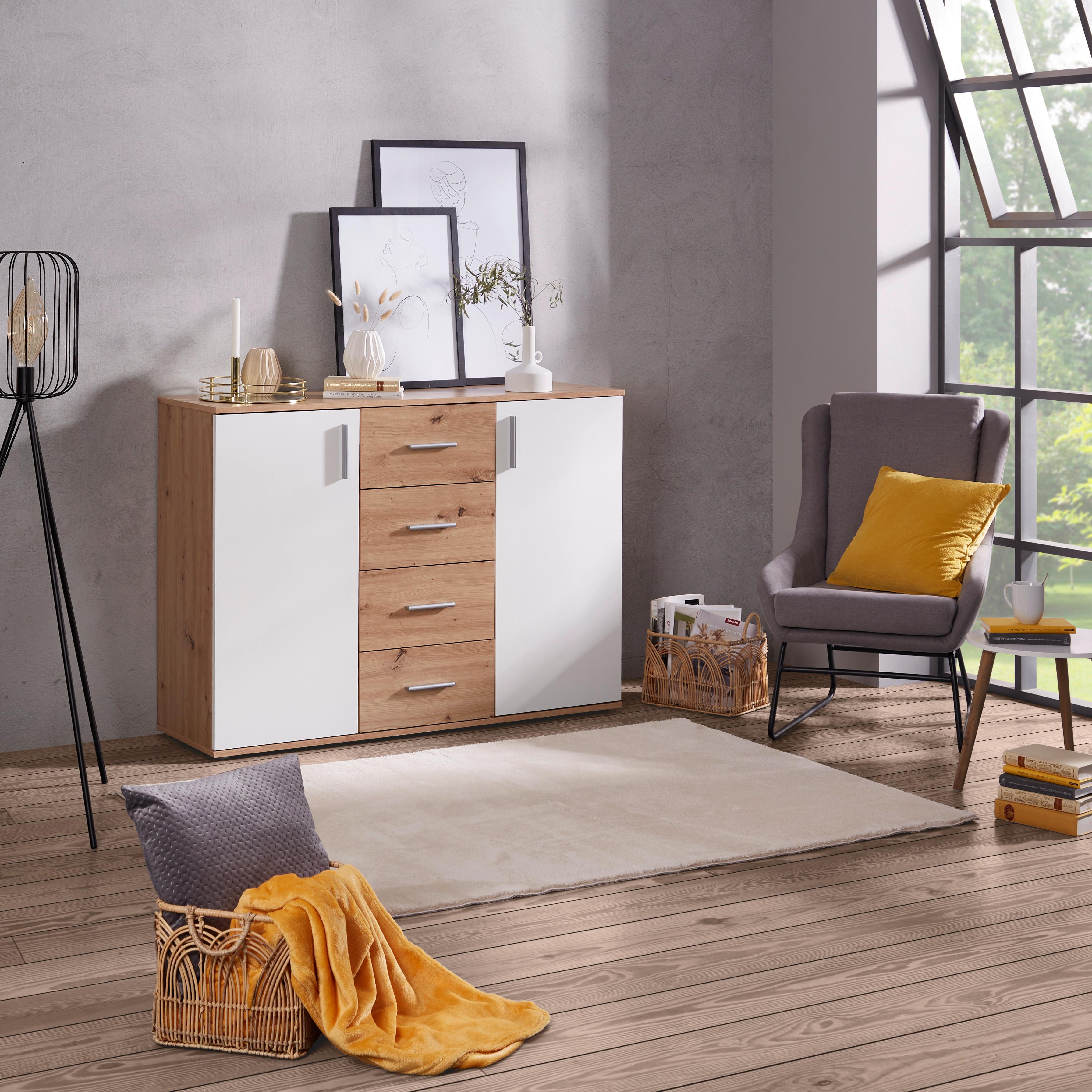 Kommode mit Schubladen 132 cm Ina 03 Weiß - Weiß/Eiche Artisan, MODERN, Holzwerkstoff (132/94,8/38,3cm)