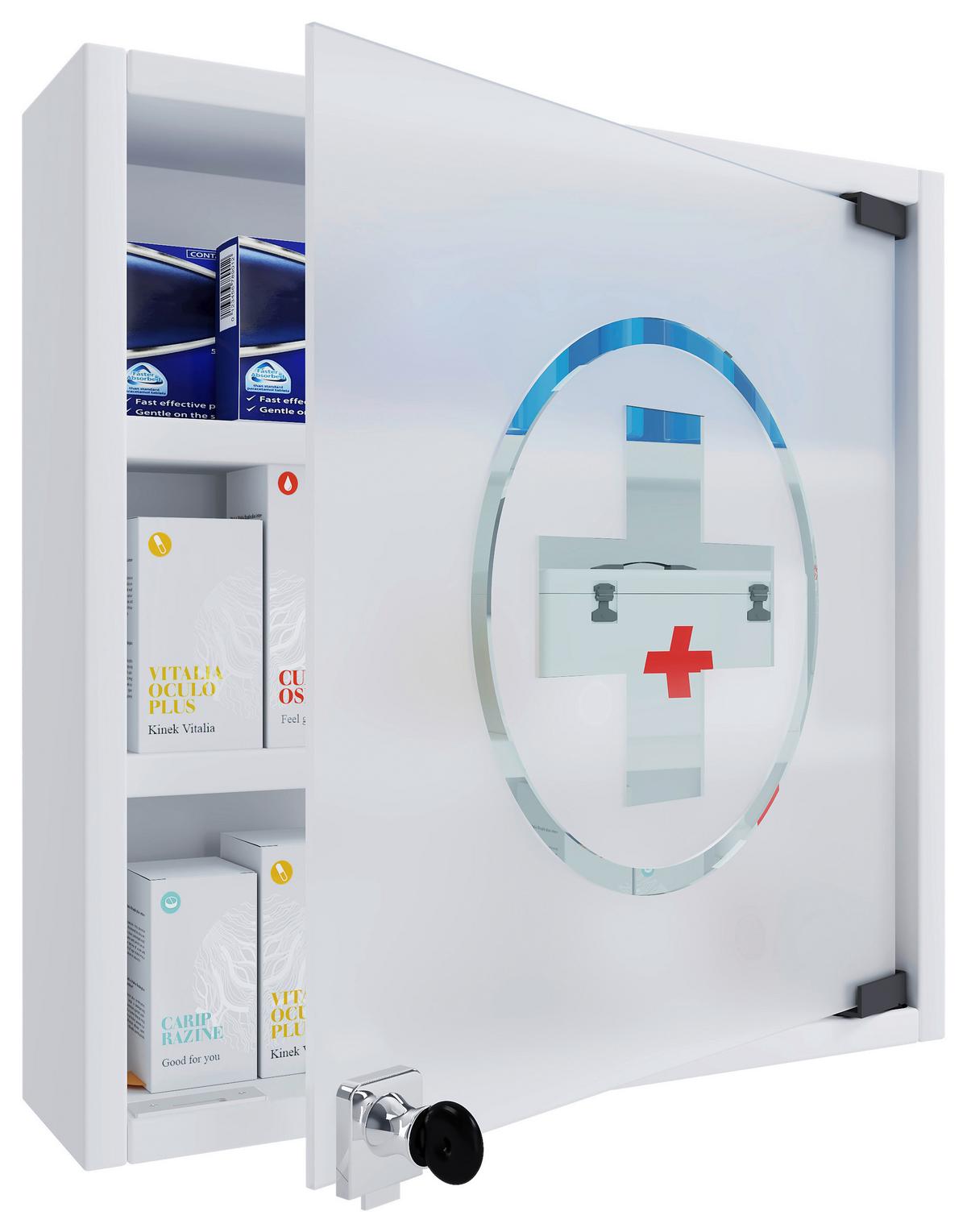 Medizinschrank Hustila Weiß B: 40 cm - Weiß, MODERN, Glas/Holzwerkstoff (40/32/10cm) - MID.YOU