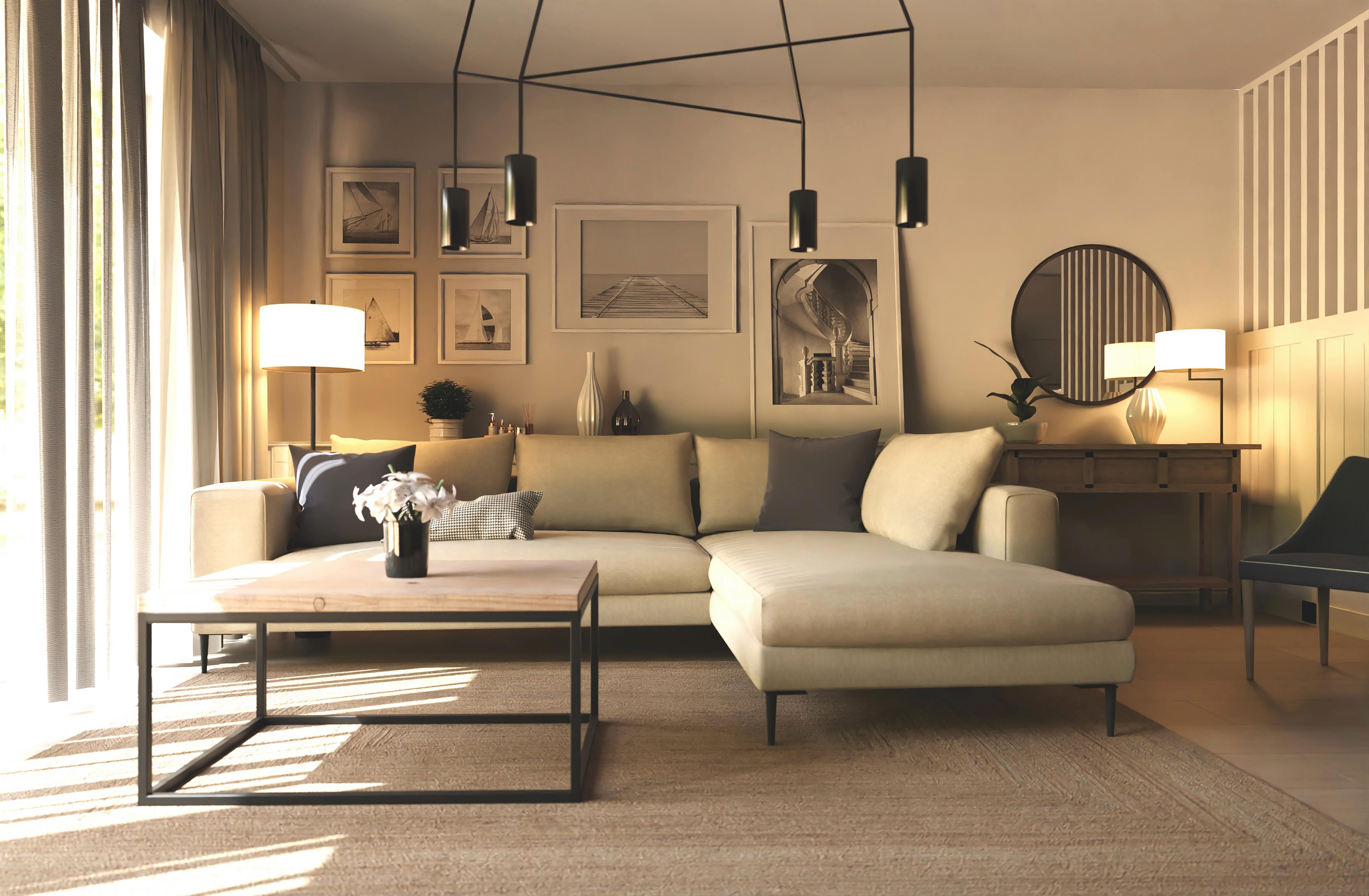 Ecksofa Aurora II - Beige/Schwarz, MODERN, Textil (295/210cm) - Trendmanufaktur