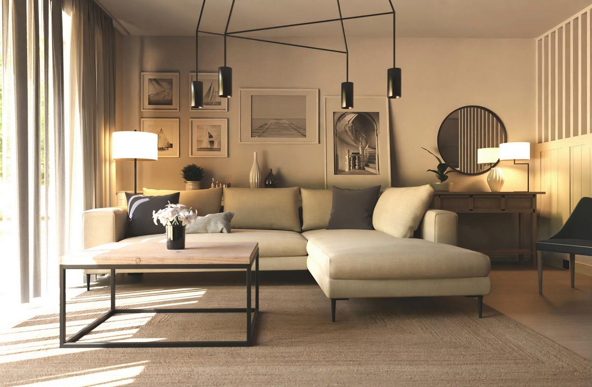 Ecksofa Aurora II - Beige/Schwarz, MODERN, Textil (295/210cm) - Trendmanufaktur