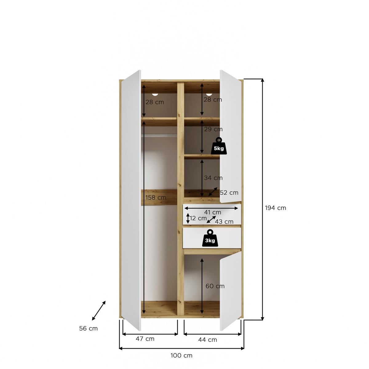 Drehtürenschrank Falun Weiß /Eiche Artisan Dekor B: 100cm - Weiß/Eiche Artisan, MODERN, Holzwerkstoff (100/194/56cm) - MID.YOU