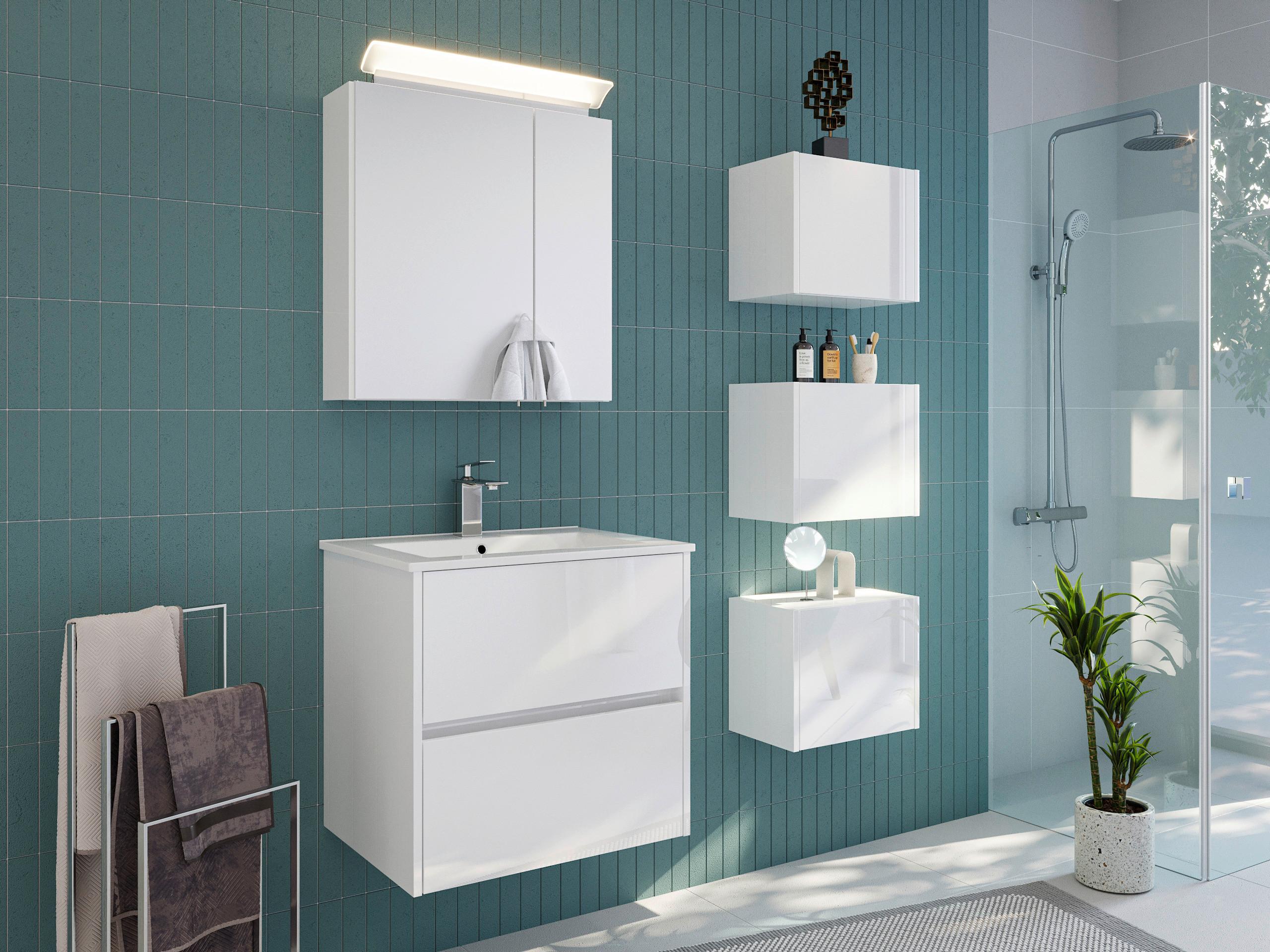 BADEZIMMER Limes, Weiß HG B: 60 cm - Weiß Hochglanz/Weiß, Basics, Keramik/Holzwerkstoff (60cm) - MID.YOU