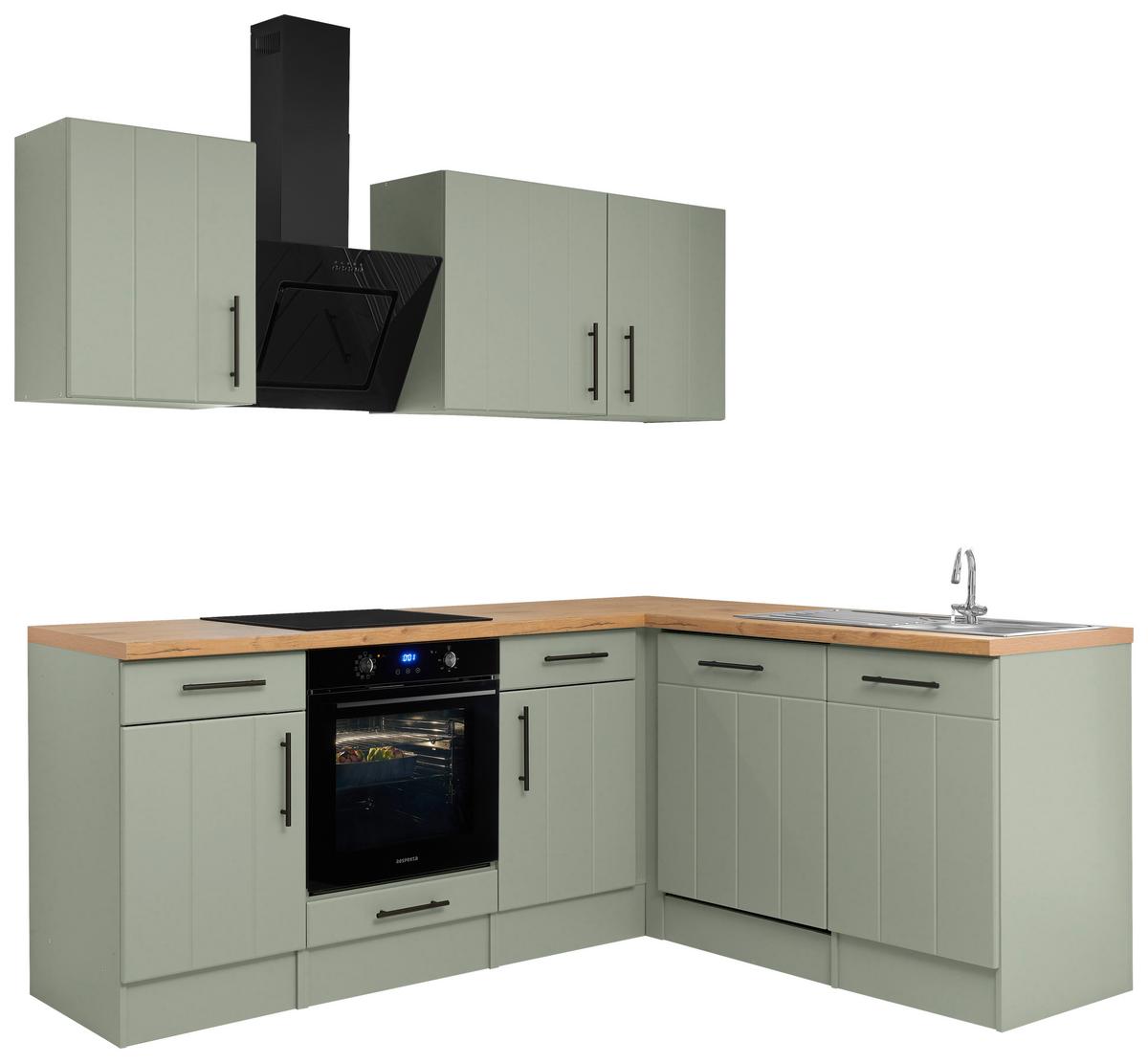 Eckküche Anton Wildeiche/Schilfgrün B: 220cm - Schilfgrün/Wildeiche, Trend, Holzwerkstoff (220/172cm) - Respekta