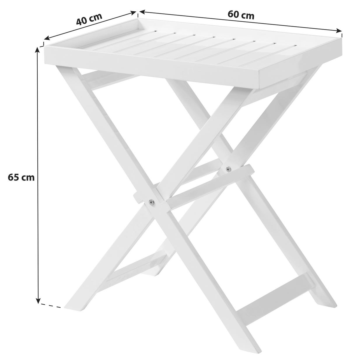 Gartentisch klappbar Tray Table Mahagoniholz L 60cm - Weiß Hochglanz, KONVENTIONELL, Holz (60/40/65cm) - MID.YOU
