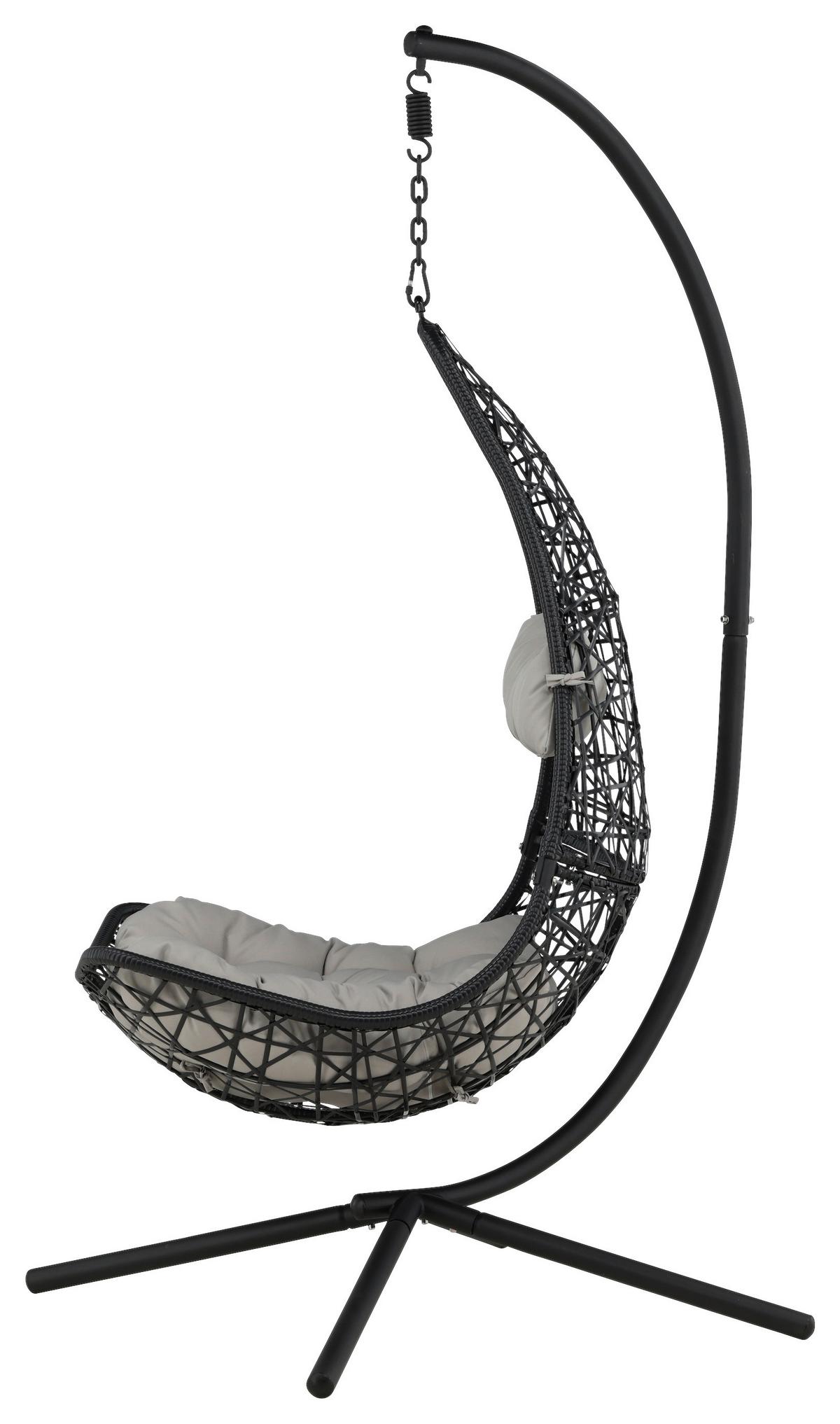 Hängesessel +gestell Edinburgh Mit Sitz- Und Rückenkissen - Schwarz/Grau, KONVENTIONELL, Kunststoff (132/205/130cm) - Gardenson