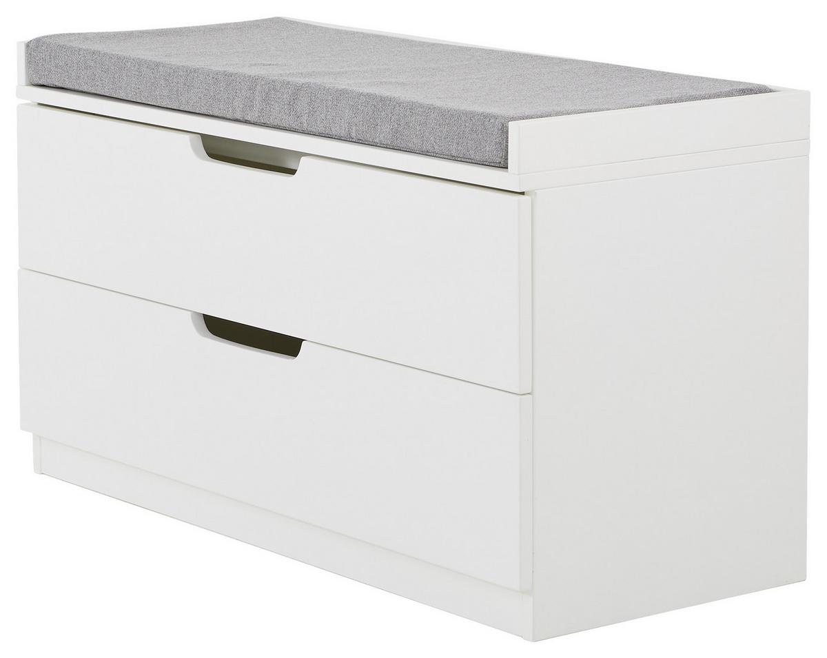 Garderobenbank Vestario B: 80cm + Laden, Weiß/grau - Weiß/Grau, KONVENTIONELL, Holzwerkstoff/Textil (80/44,5/35,5cm) - MID.YOU