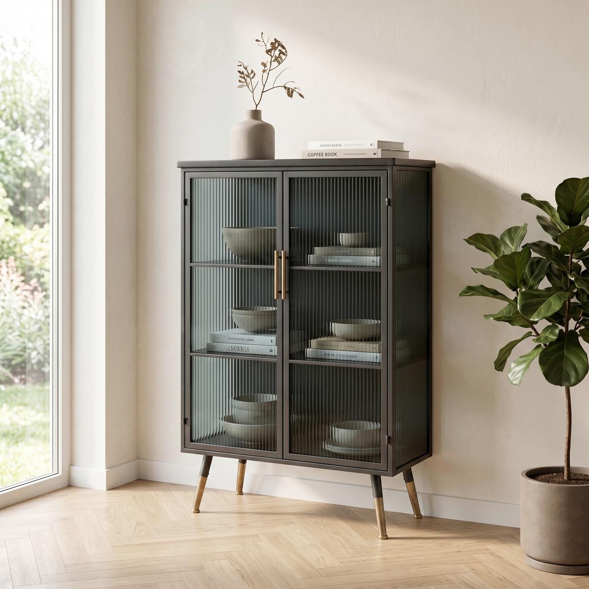 HIGHBOARD LA GOMERA - Anthrazit/Messingfarben, Trend, Glas/Holzwerkstoff (72/120/38cm) - Kare-Design