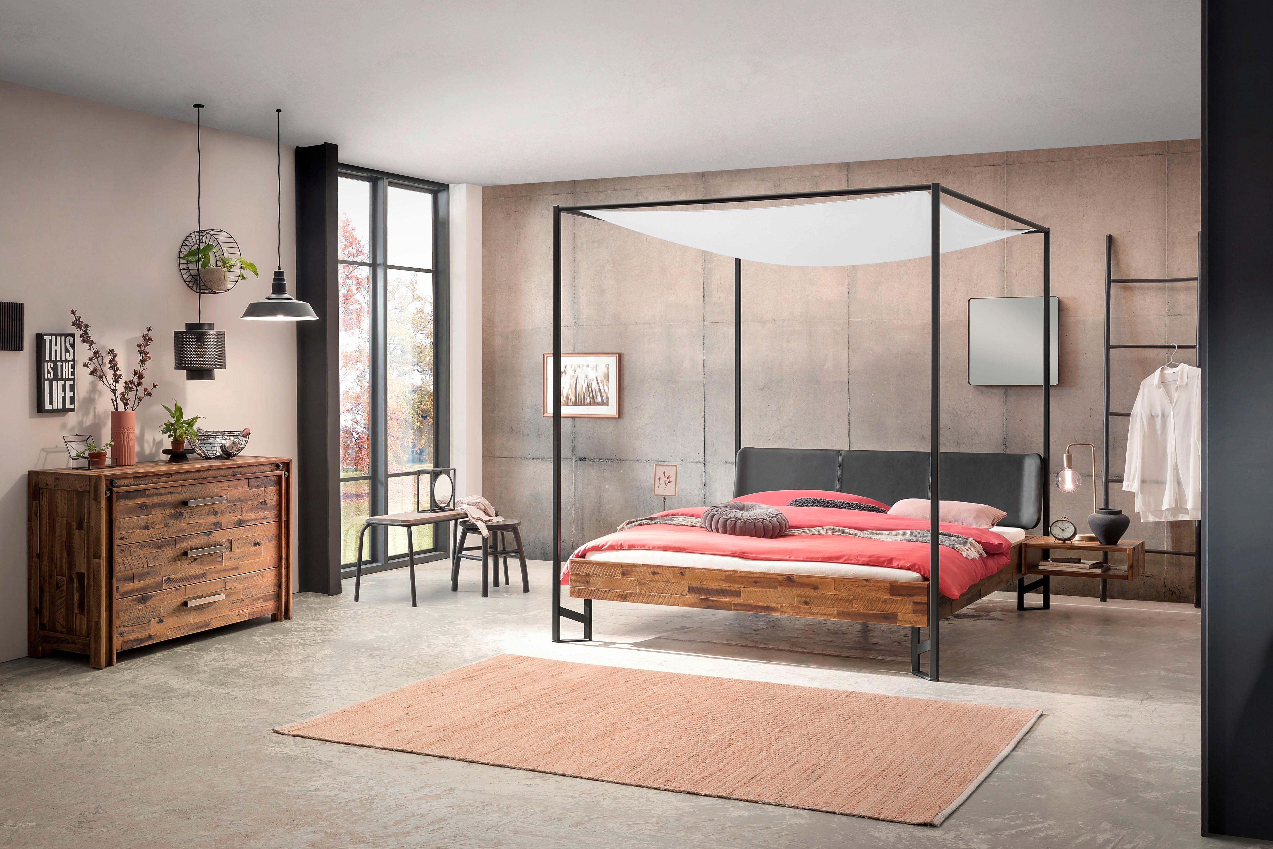 Himmelbett Bogina Akazie/anthrazit 180x200 Cm - Anthrazit/Braun, Natur, Holz/Textil (180/200cm) - Hasena