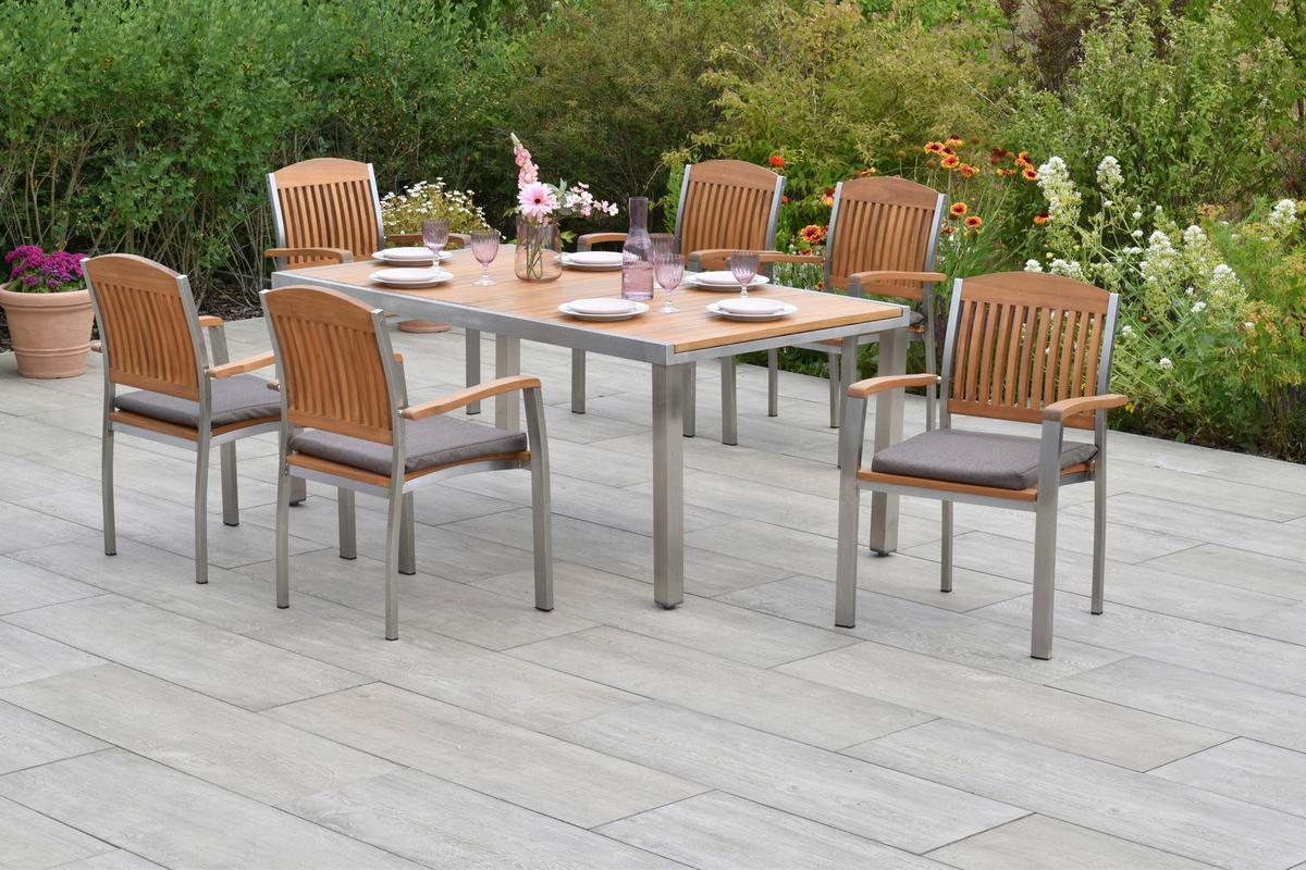 Gartenset Keros - Silberfarben/Naturfarben, MODERN, Holz/Textil - Gardenson