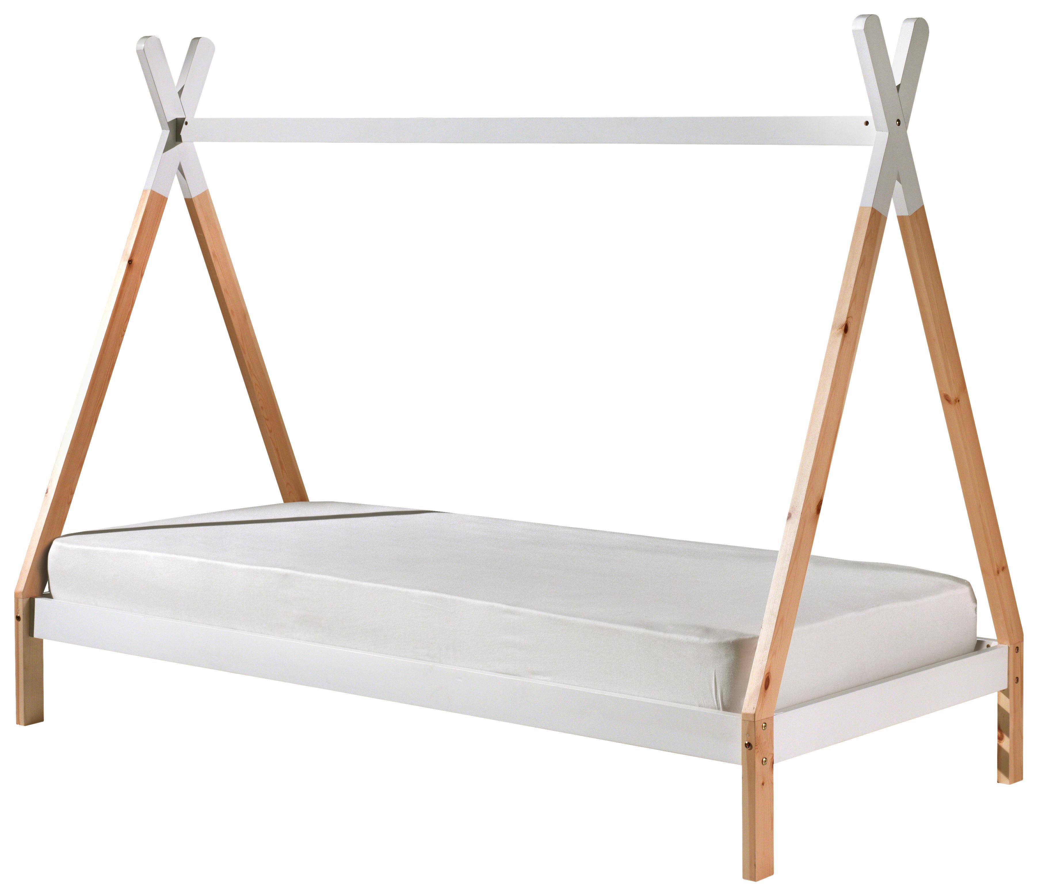 Hausbett Tipi Weiß/kieferfarbe 90x200cm - Weiß/Kieferfarben, MODERN, Holz (90/200cm) - MID.YOU