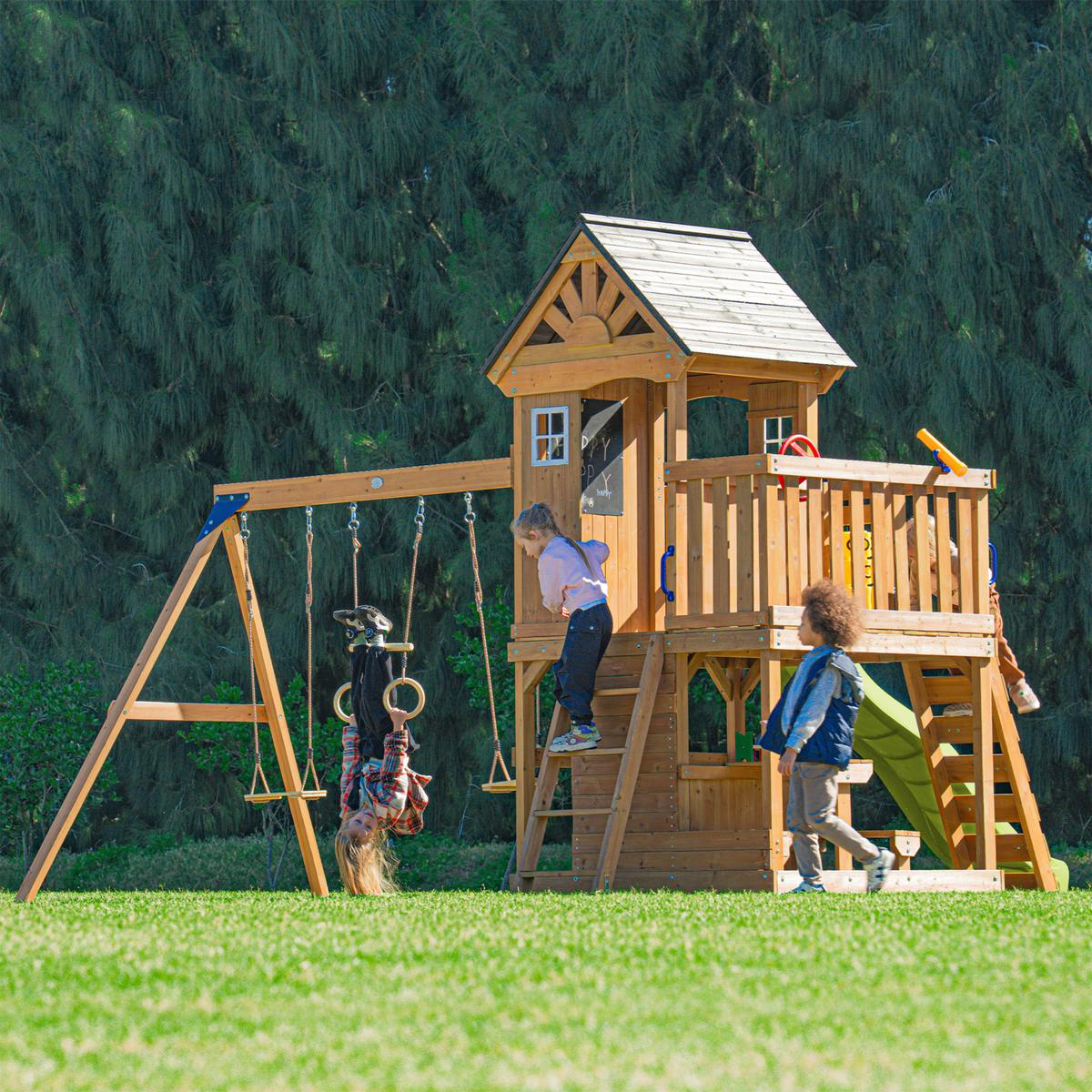 Spielturm mit Rutsche Limegrün - Anthrazit/Limette, Basics, Holz/Kunststoff (435/410/305cm) - Ambia Garden