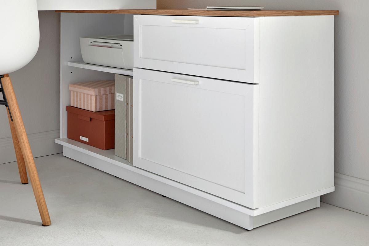 Eckschreibtisch mit Stauraum B 119 cm H 75 cm Chalet - Eichefarben/Weiß, KONVENTIONELL, Holzwerkstoff (150/119/75cm) - Livetastic
