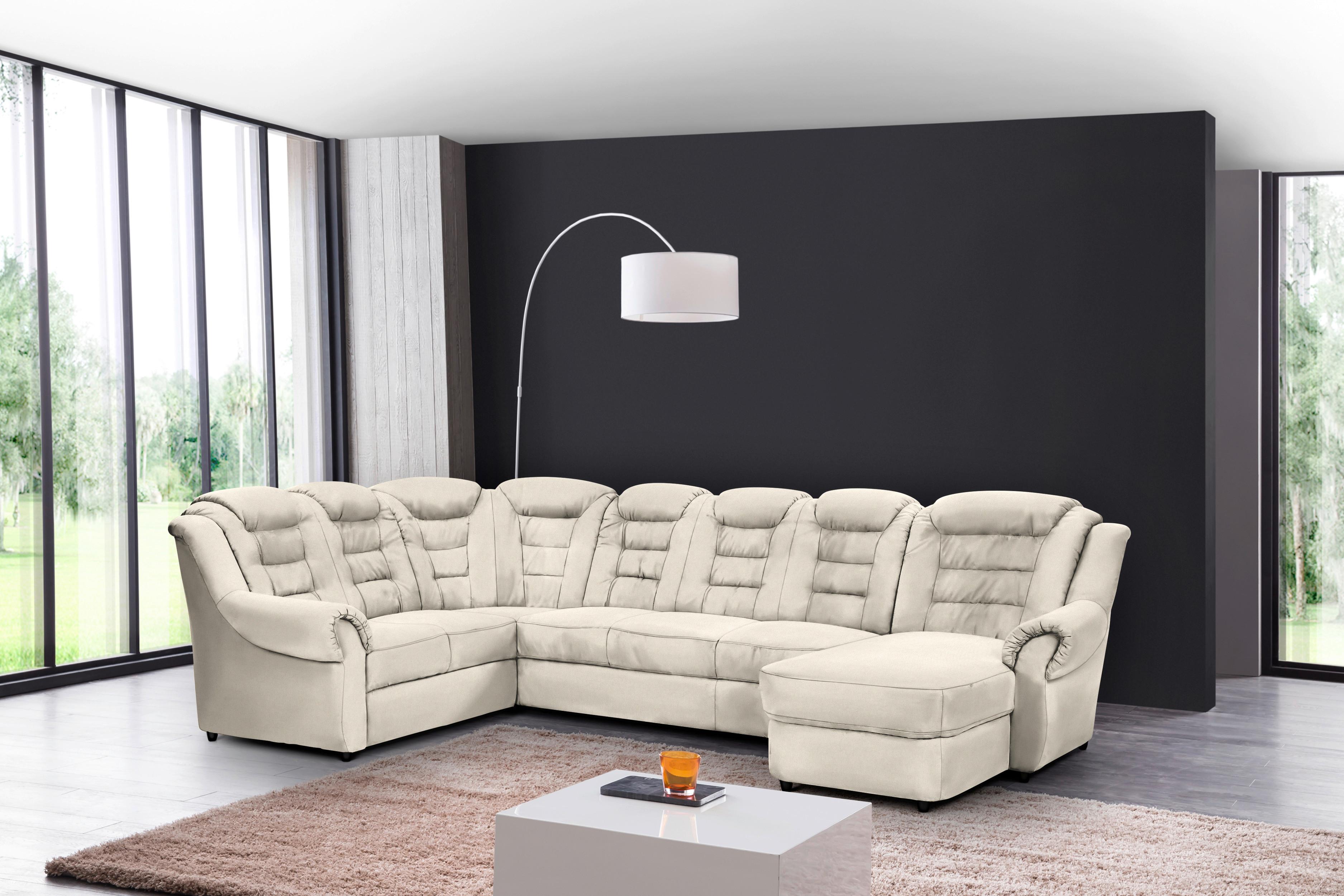 Wohnlandschaft Boston Creme Chenille - Creme/Schwarz, KONVENTIONELL, Textil (216/333/165cm) - Livetastic