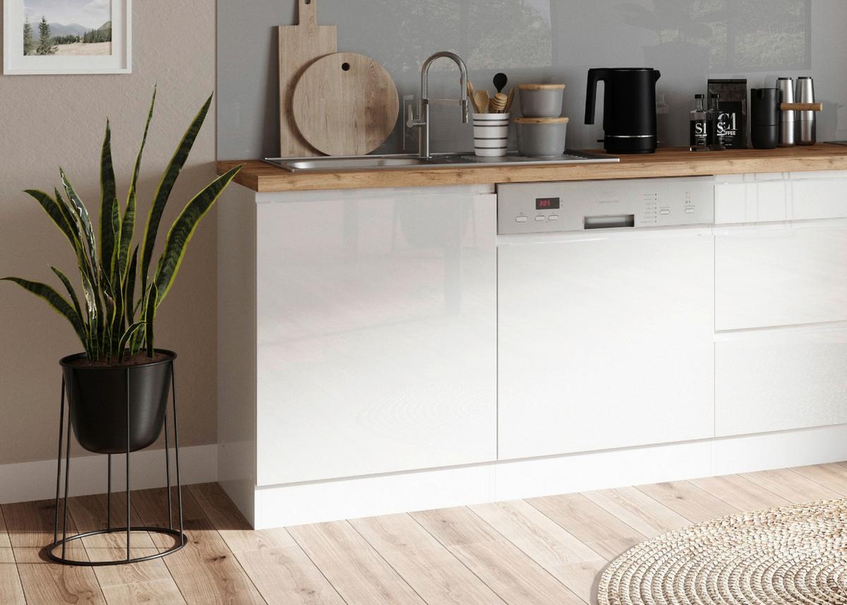 Spülenunterschrank Monza B: 120 cm Weiß/Eiche Dekor - Weiß Hochglanz/Eiche Wotan, LIFESTYLE, Holzwerkstoff (120/86/60cm) - Held