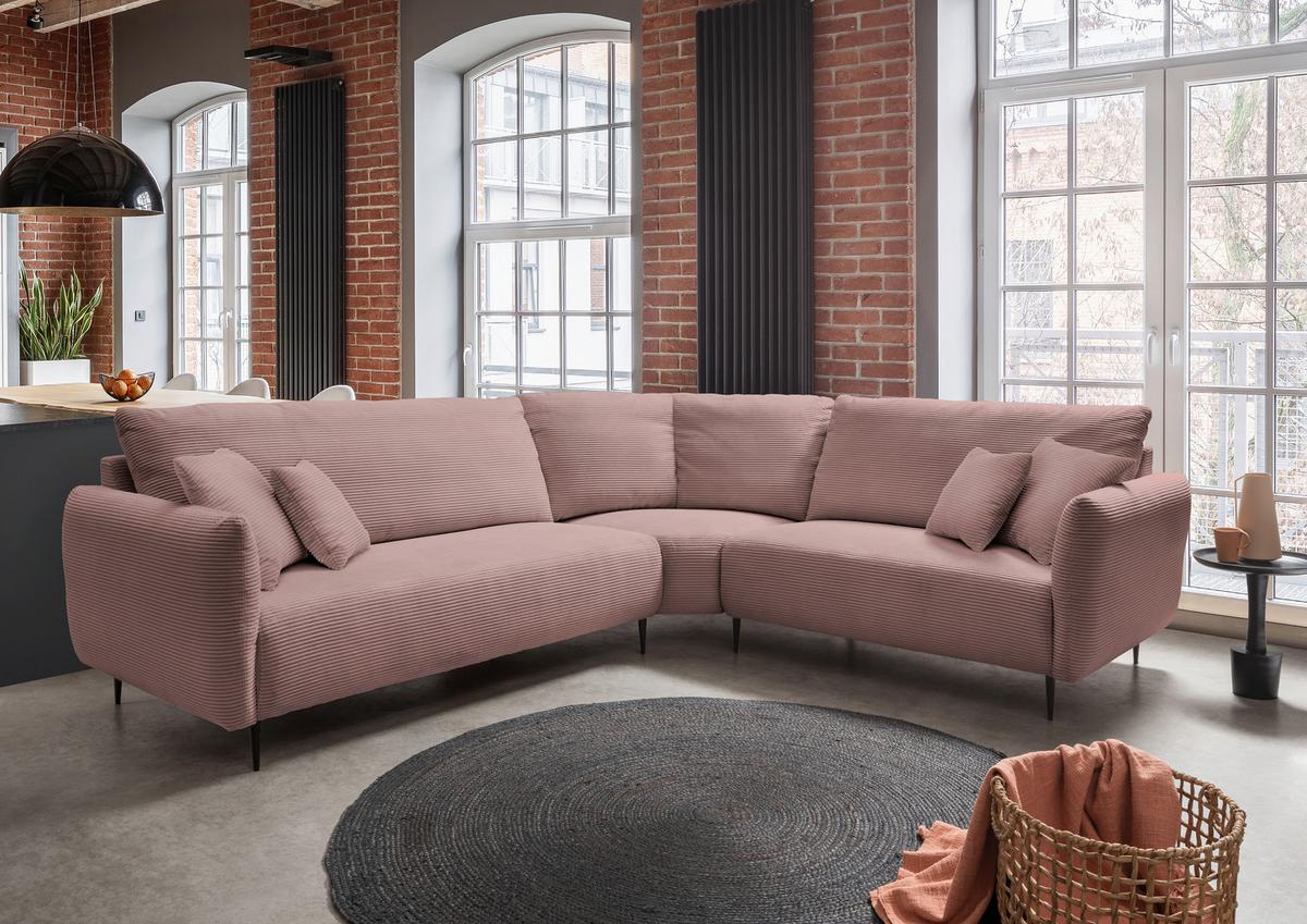 Ecksofa Vanilla Rosa S: 294x256 Cm - Schwarz/Rosa, Design, Textil (294/256cm) - Livetastic