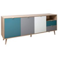 Sideboard Dekor 180 Cm Cube 56-Trend, Eiche/farbig - Eichefarben/Petrol, Trend, Holzwerkstoff (180/71/40cm) - MID.YOU