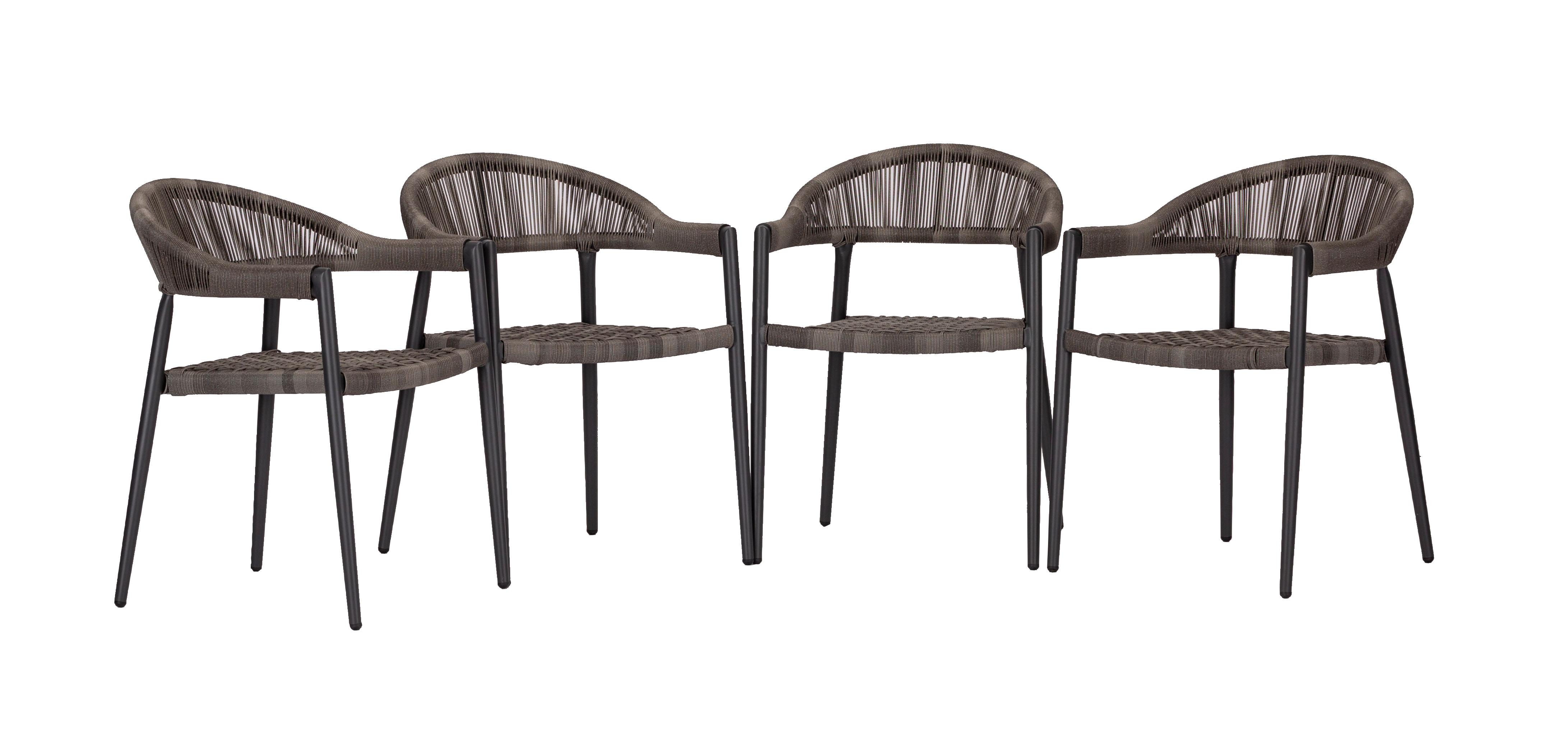 Set aus vier Stapelsesseln mit Polyesterschnüren in Seiloptik