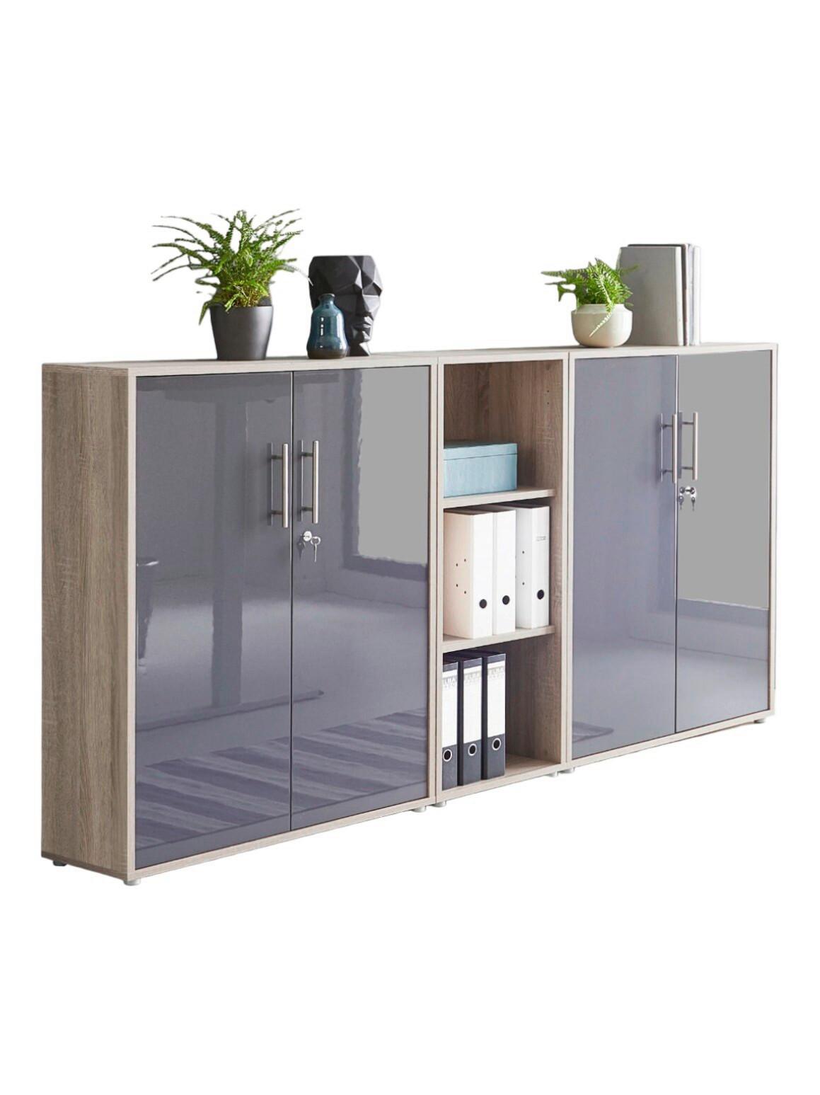 Office Edition B:213cm Sonoma Eiche/Anthrazit - Anthrazit Hochglanz/Sonoma Eiche, MODERN, Holzwerkstoff (213/114/33cm) - MID.YOU