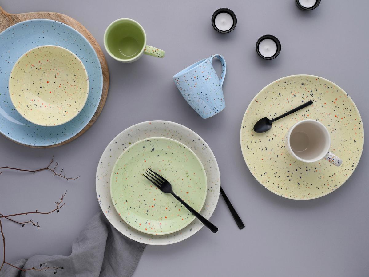 Kombiservice Confetti Bunt Hell-/blau/grün/gelb 16--Teilig - Hellgelb/Hellgrün, Basics, Keramik - Creatable