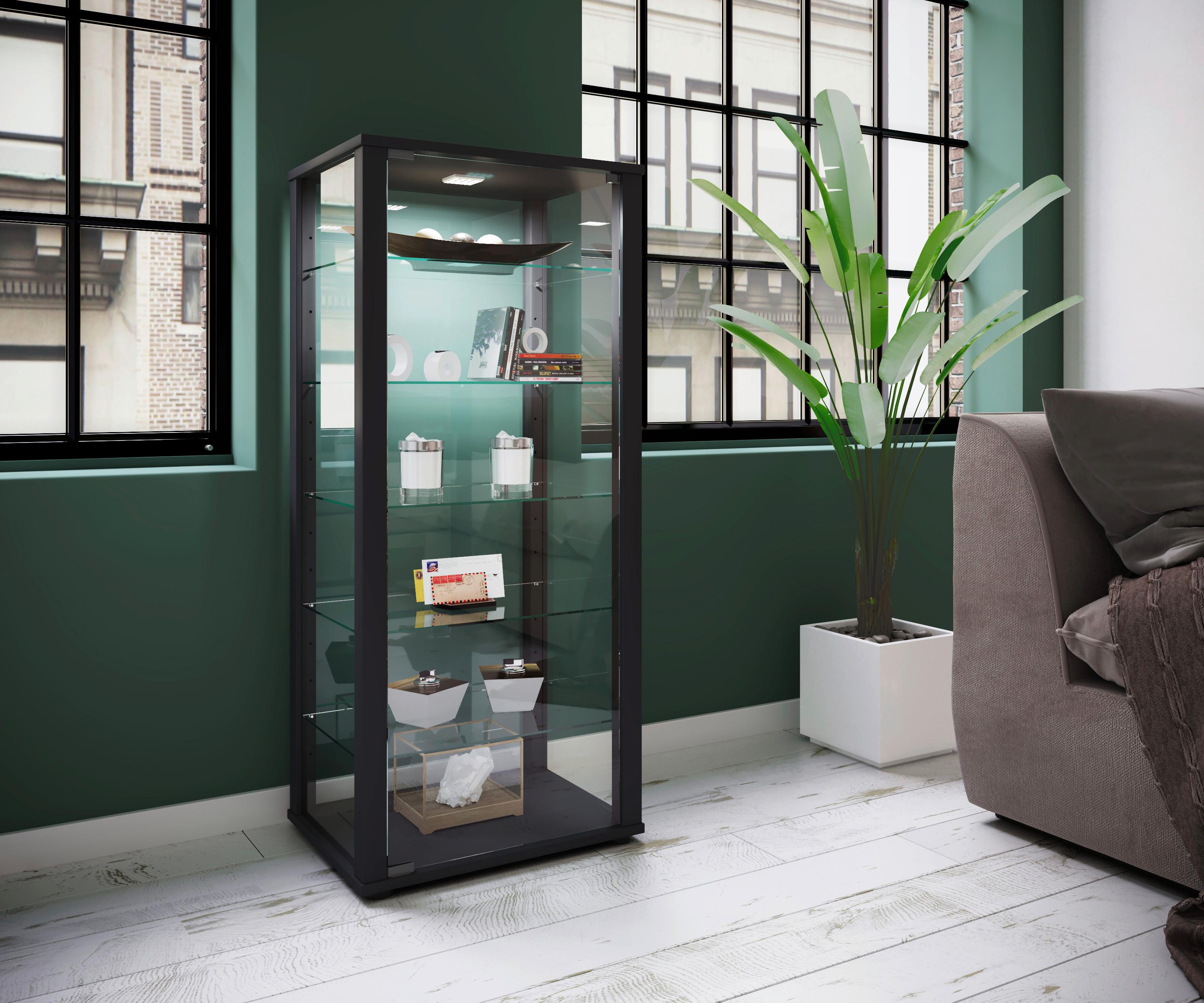 Vitrine Kavisa Schwarz B: 50 Cm - Schwarz, MODERN, Glas/Holzwerkstoff (50/114,5/38cm) - MID.YOU