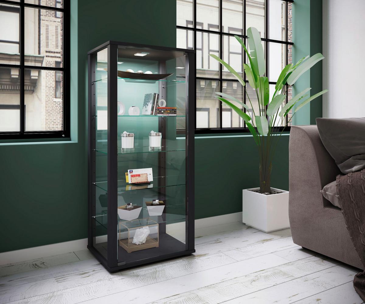 Vitrine Kavisa Schwarz B: 50 Cm - Schwarz, MODERN, Glas/Holzwerkstoff (50/114,5/38cm) - MID.YOU