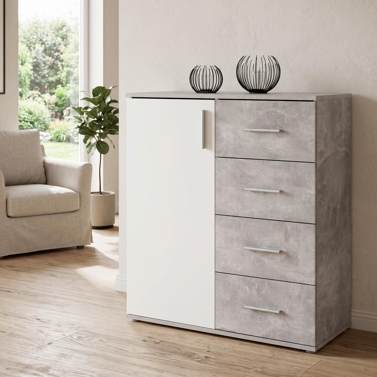 Kommode mit Schubladen 88,2 cm Ina 02 weiß - Hellgrau/Weiß, MODERN, Holzwerkstoff (88,2/94,8/38,3cm)