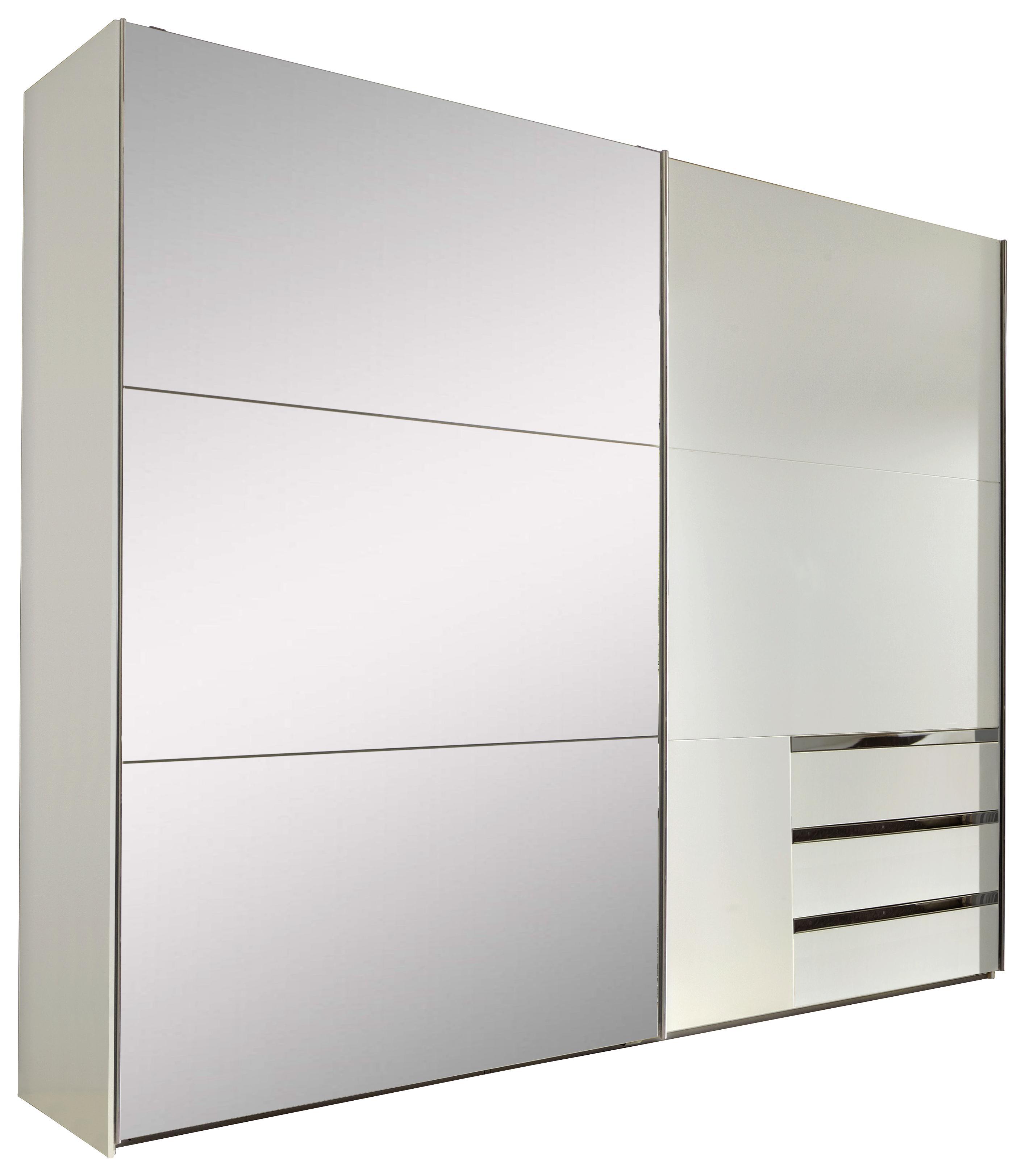 Schwebetürenschrank Level 36a B:250cm Weiß Dekor/ Spiegel - Weiß, MODERN, Holzwerkstoff (250/216/65cm)