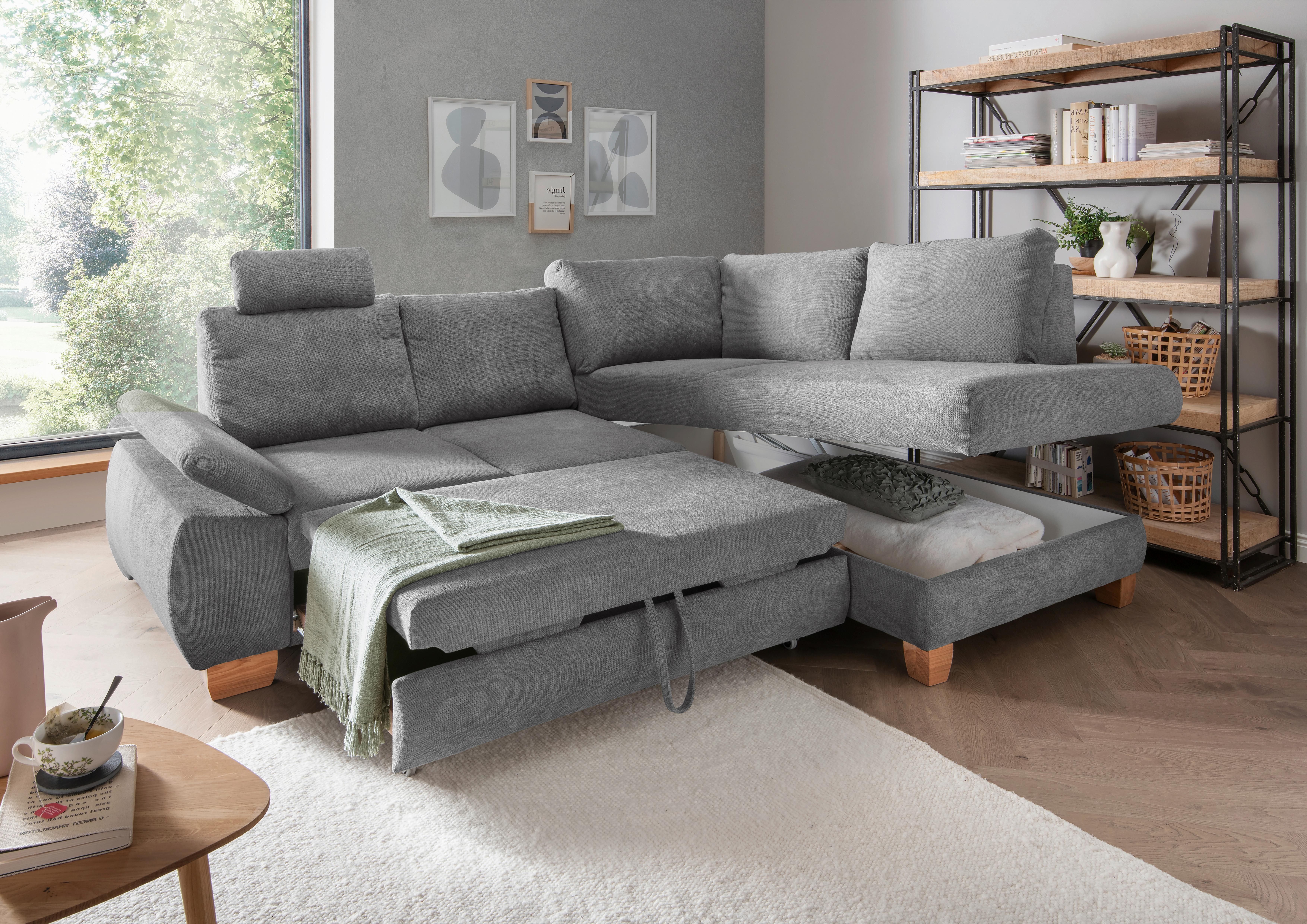 Eckschlafsofa Positano, Grau S: 261x206 Cm - Wildeiche/Grau, MODERN, Textil (261/206cm) - Livetastic