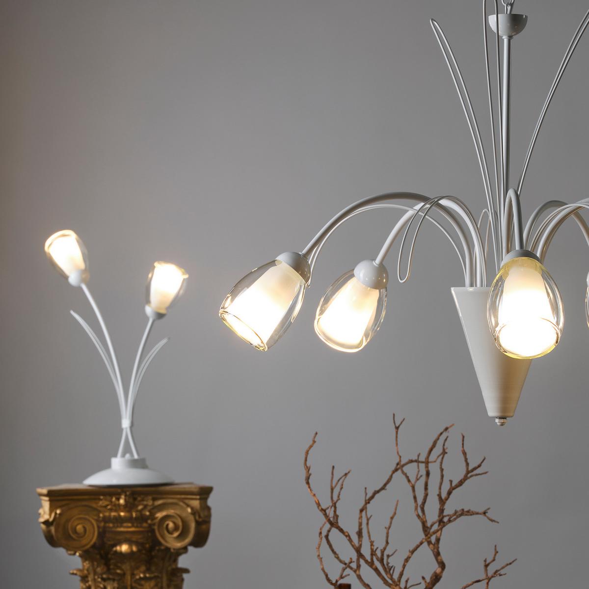 Kronleuchter Antron Weiß L: 70 cm 6w - Weiß, KONVENTIONELL, Glas/Metall (70/70/100cm)