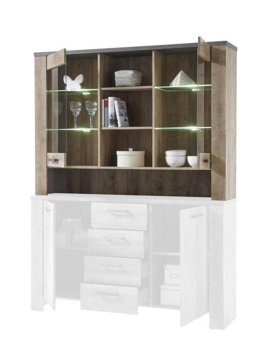 Kommodenaufsatz B: 148 cm Edmonton, Samdal Eiche Dekor - Eichefarben/Anthrazit, Basics, Glas/Holzwerkstoff (148/107/38cm) - MID.YOU