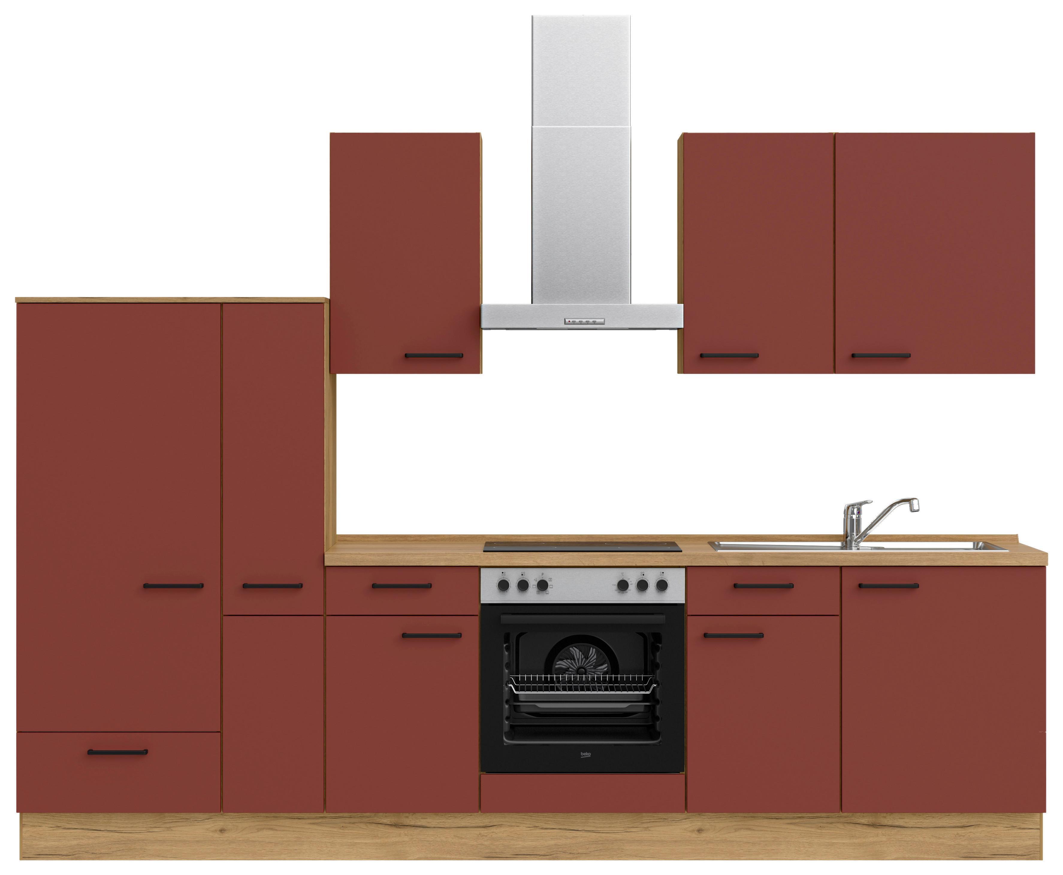 Küchenleerblock Easytouch Low-Line, L7 Links - Eichefarben/Rot, MODERN, Holzwerkstoff (300cm) - Nobilia