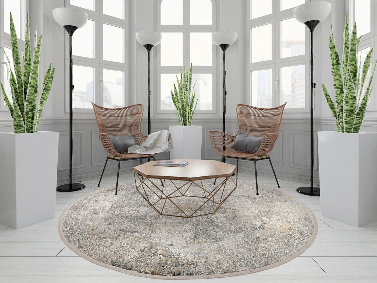 Webteppich Multicolor Rund Naturfaser Avignon Ø 240 Cm - Dunkelgrau/Hellgrau, Design, Textil (240cm) - Dieter Knoll