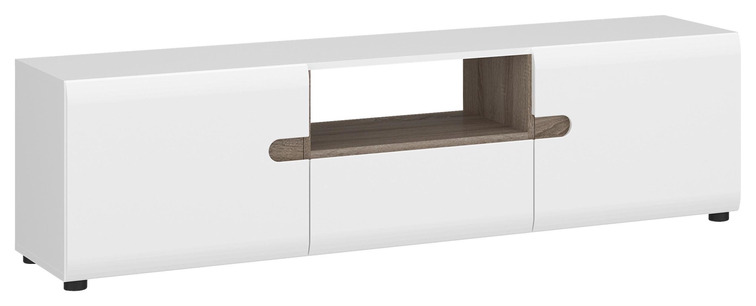 Tv-element Linate B: 164 Cm Alpinweiss/trüffel Eiche Dekor - Weiß Hochglanz/Trüffeleichefarben, MODERN, Holzwerkstoff (164/45,7/42cm)