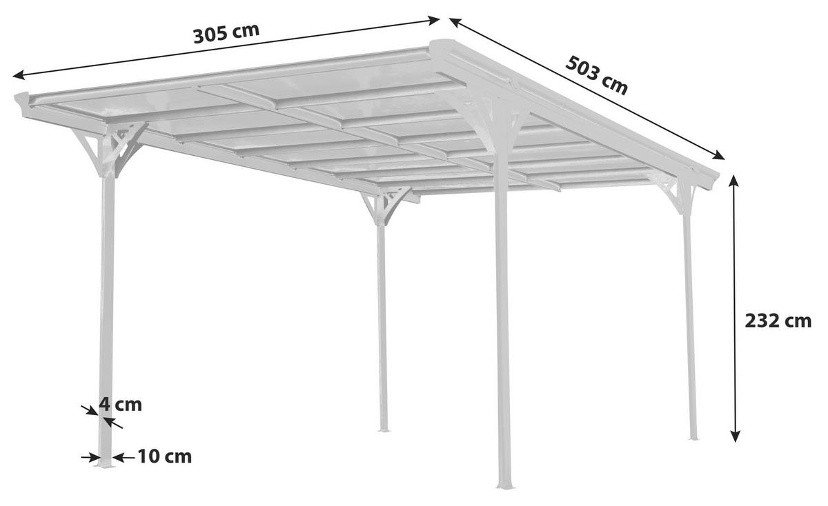 Přístřešek na auto CARPORT 15m2 - bílá, Basics, kov/plast (305/232/503cm)
