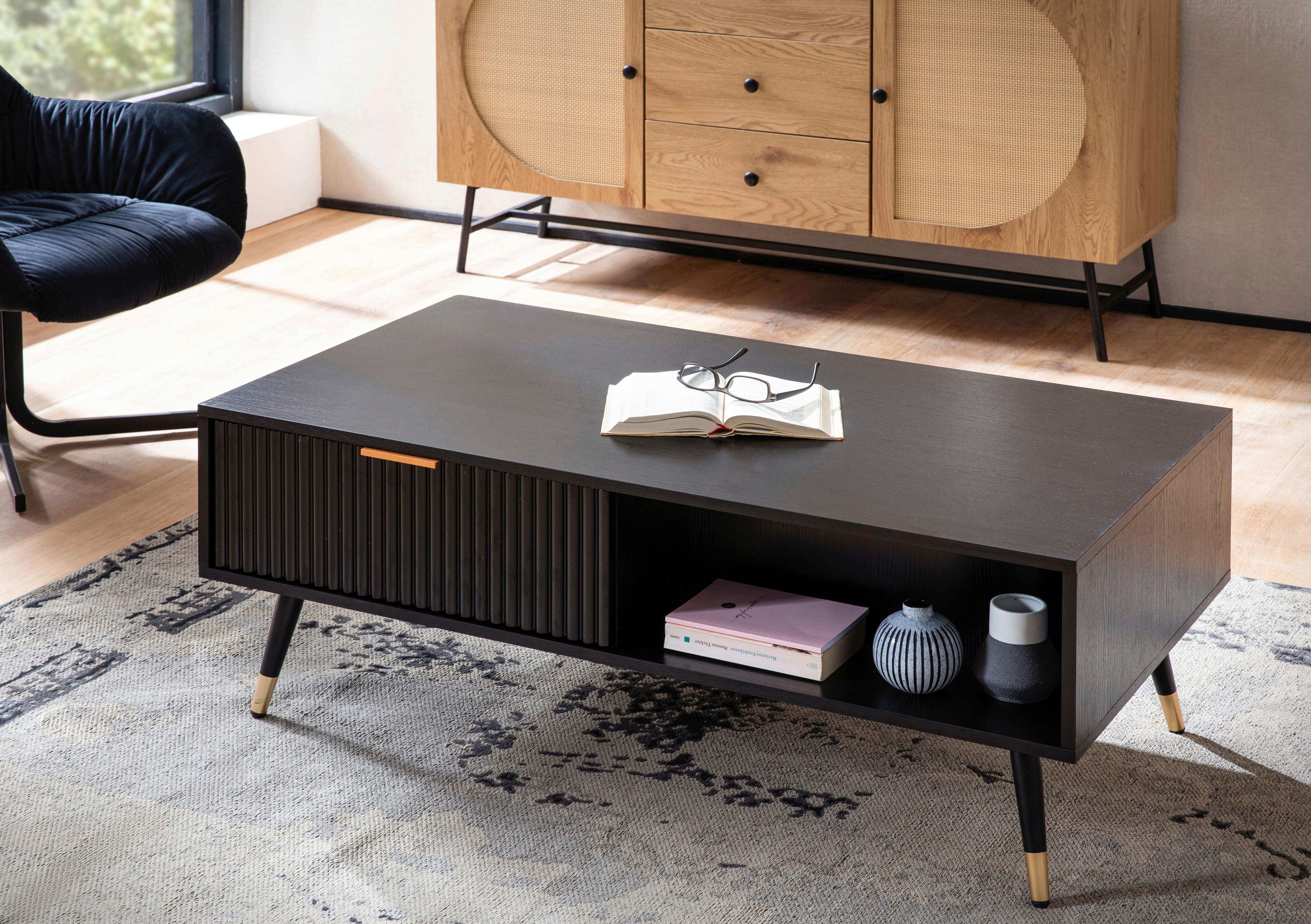 Couchtisch Schwarz L: 110 Cm - Goldfarben/Schwarz, Design, Holzwerkstoff/Metall (110/60/43cm) - MID.YOU