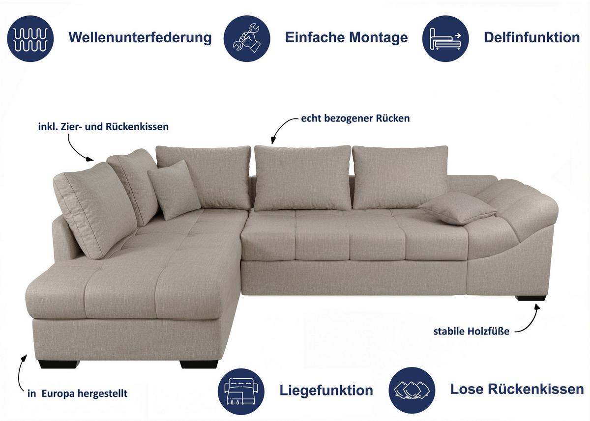 Eckschlafsofa Alvito Anthrazit S: 298x202 Cm - Anthrazit/Schwarz, MODERN, Textil (298/202cm) - MID.YOU