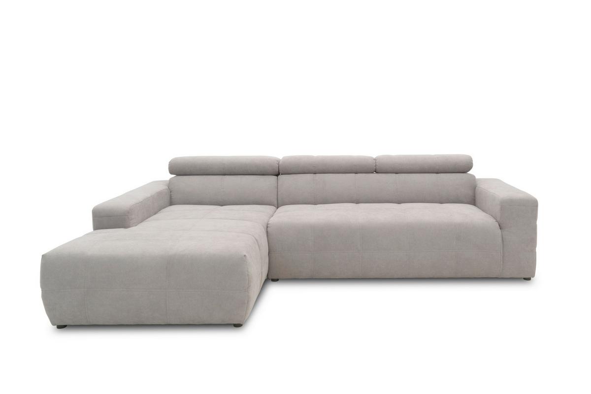 Ecksofa Mit Sitztiefen- Verstellung Brandon Silbern - Silberfarben/Schwarz, Design, Textil (175/285cm) - MID.YOU