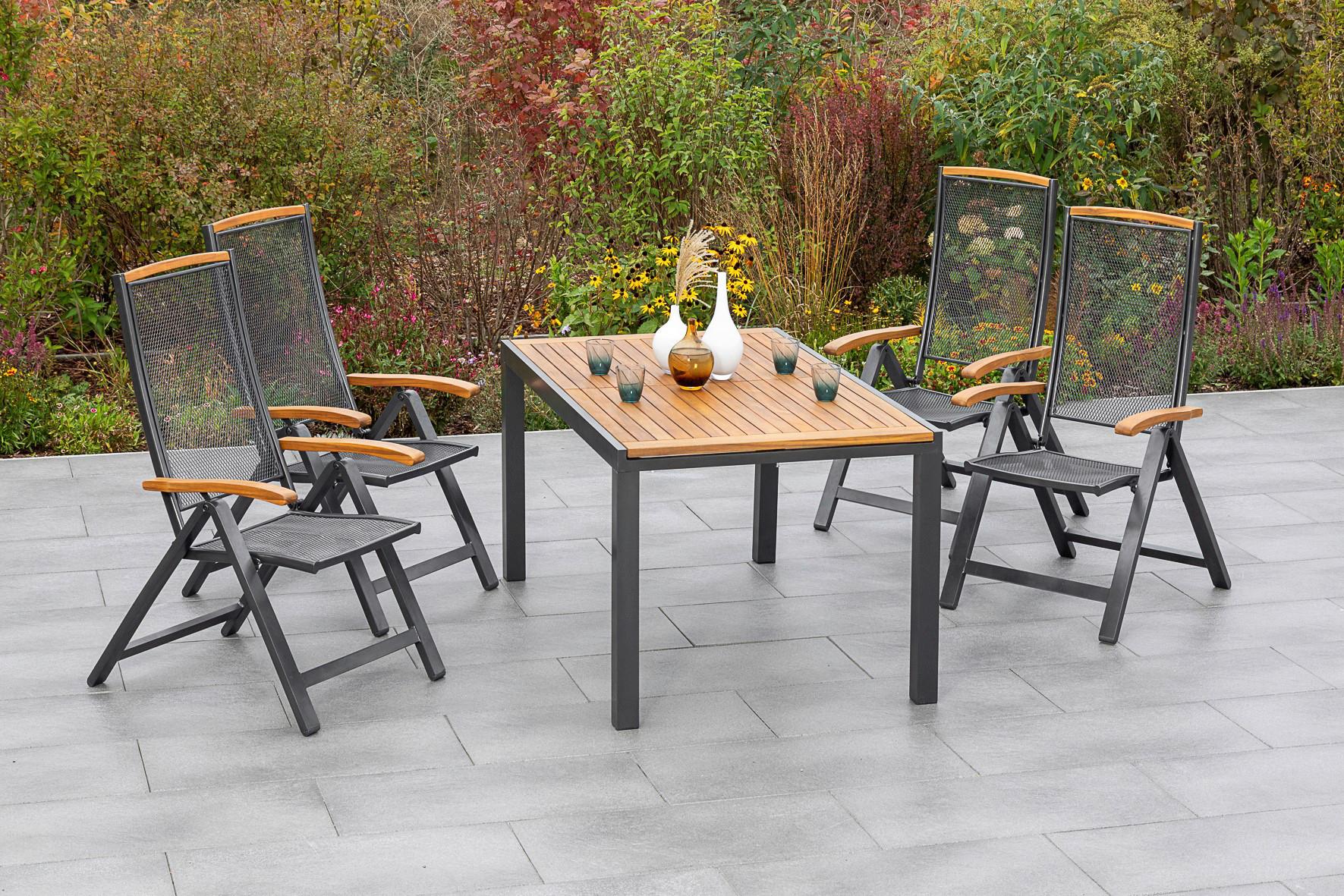 Gartentisch Ausziehbar Tilos Echtholz L: 150cm - Schwarz/Akaziefarben, KONVENTIONELL, Holz/Metall (150-200/90	90/75cm) - Gardenson