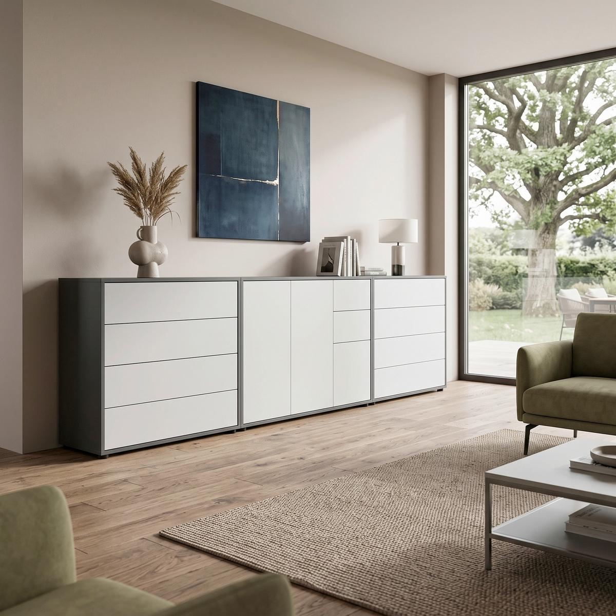 Sideboard Mailand Anthrazit/Weiß B: 263,5cm - Anthrazit/Schwarz, MODERN, Holzwerkstoff (263,5/73/33cm) - MID.YOU