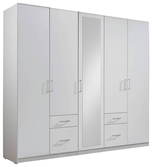 Drehtürenschrank Mit Spiegel + Laden 225cm Fly, Weiß - Weiß, Design, Glas/Holzwerkstoff (225/210/58cm) - MID.YOU