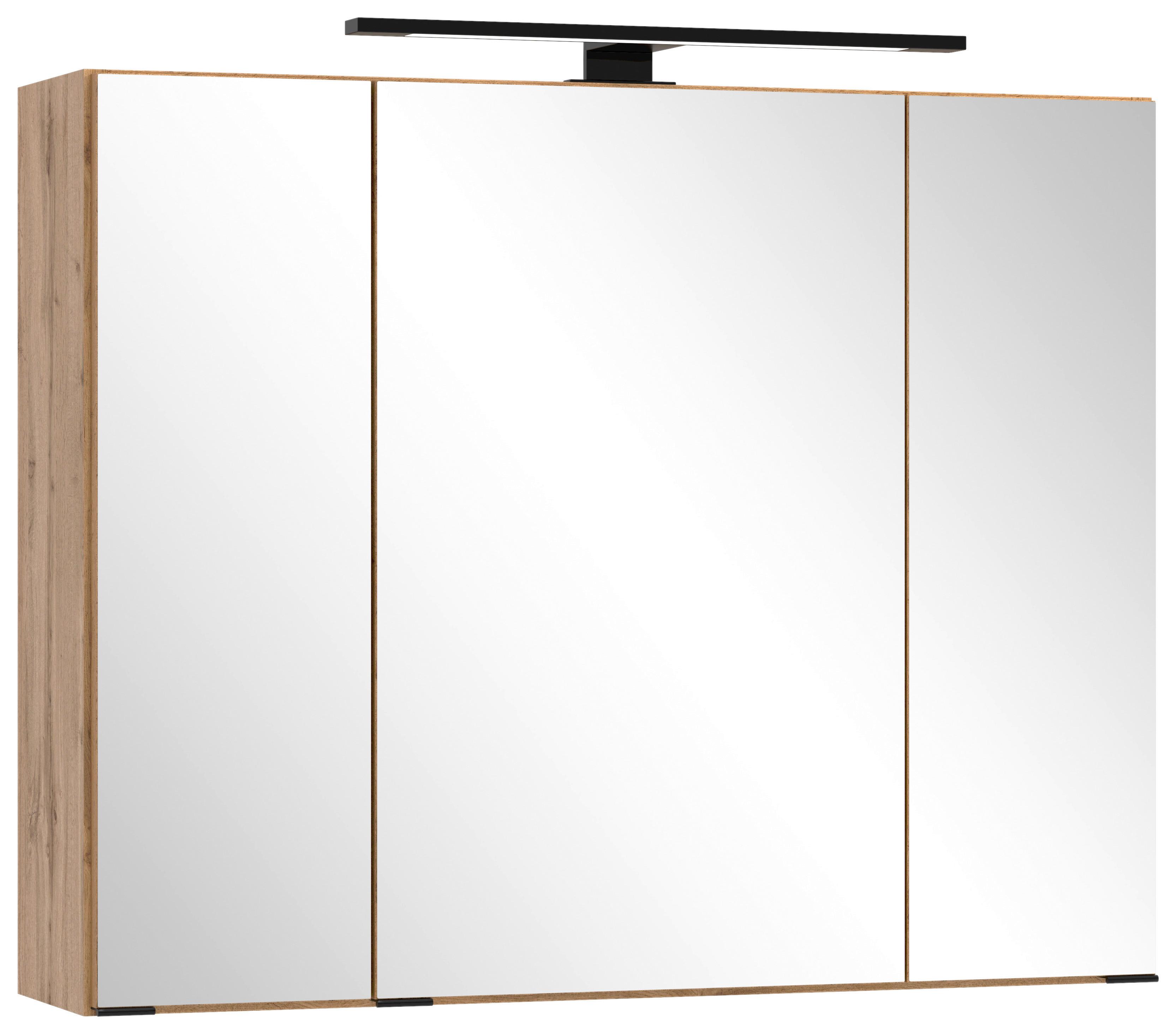 Spiegelschrank Chester mit Led Beleuchtung 3-Türig +steckdose - Eiche Wotan, MODERN, Glas/Holzwerkstoff (80/67,5/20cm) - Held