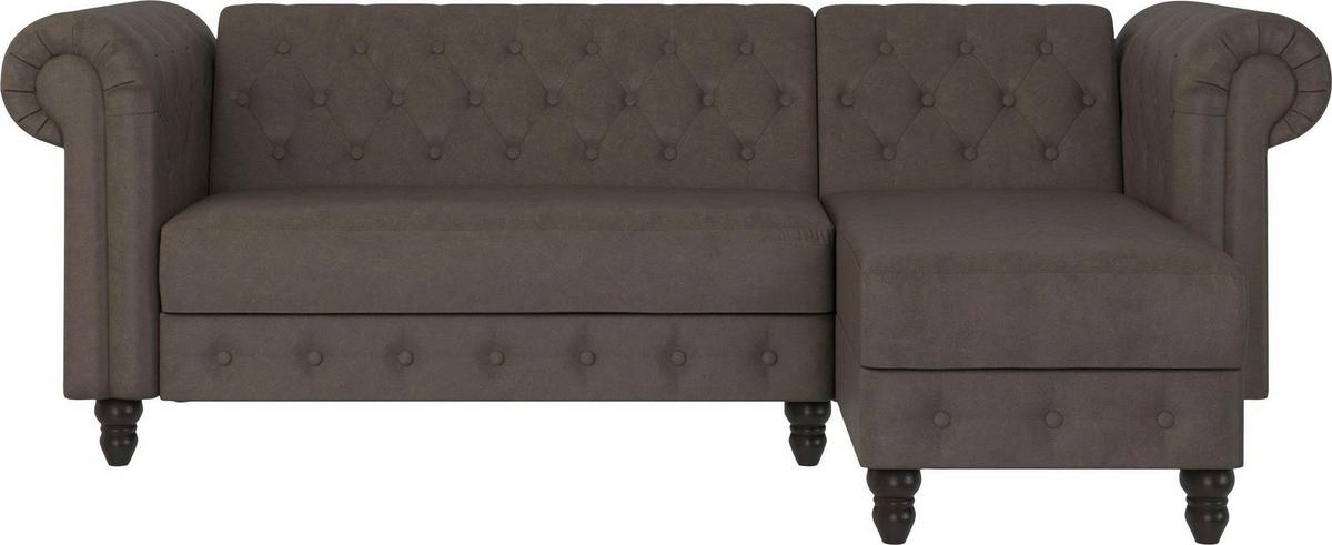 Ecksofa Firenze Dunkelbraun, mit Schlaffunktion - Dunkelbraun/Schwarz, Basics, Textil (241/154cm) - Livetastic