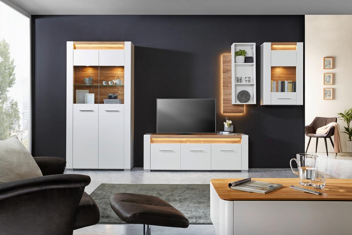 NÁSTĚNNÝ REGÁL LEONARDO - bílá/barvy dubu, Moderní, kompozitní dřevo (50/97/25cm) - Mömax